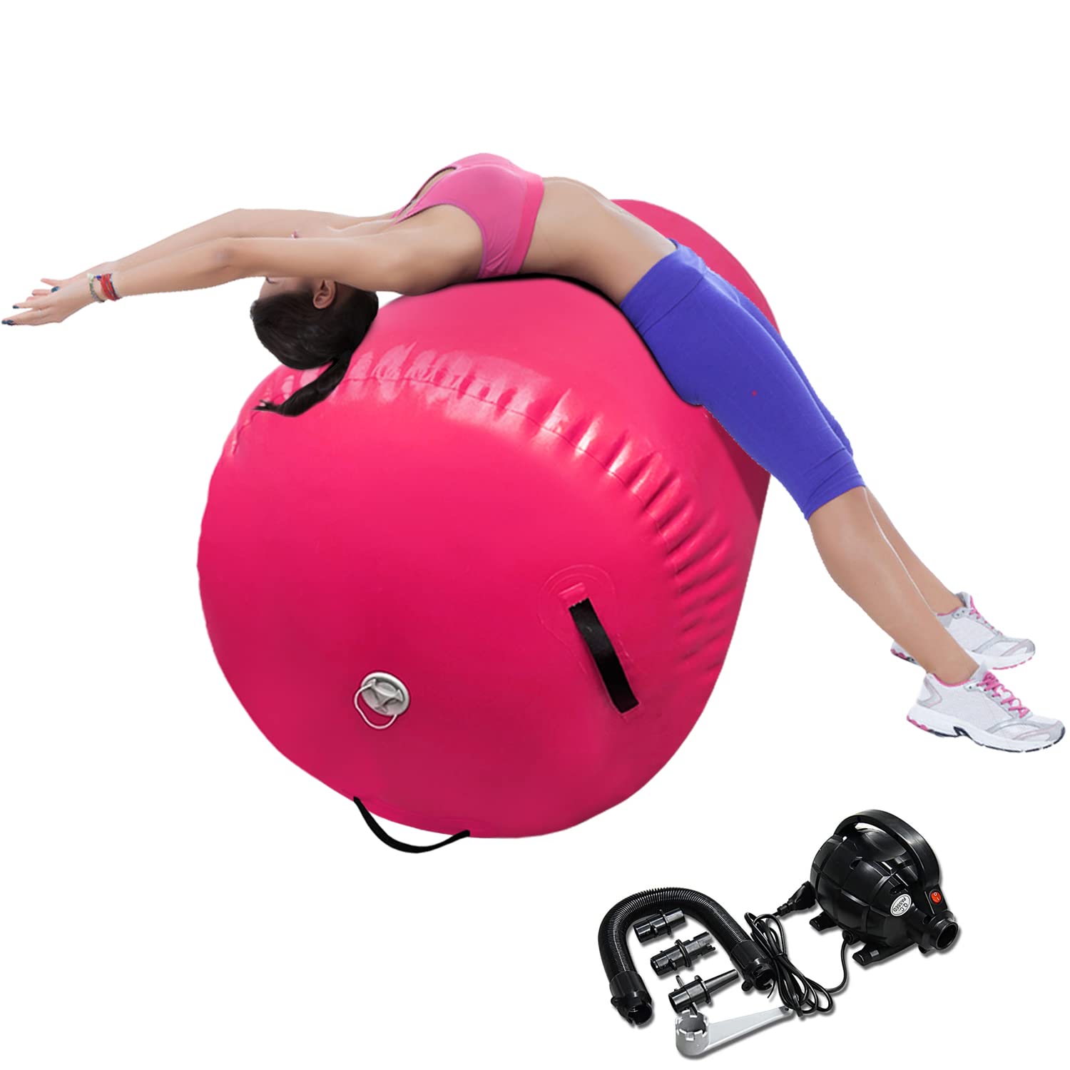 Inflatable Gymnastics Air Barrel Roller Mat - Back Handspring Training Equipment for Home & Gym Use | Tumbling Track, Yoga Balance, Cheerleading Practice with Electric Air Pump | Perfect for Kids & Adults Fitness Training