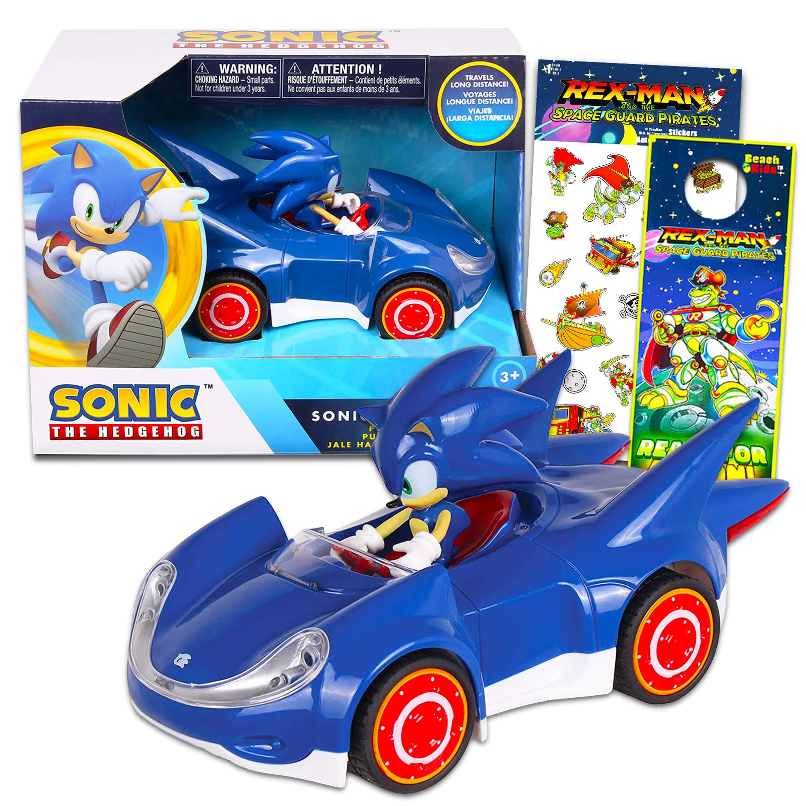 Sonic The Hedgehog Race Car Toy Set - Pull Back Action Cars, Stickers & Collectibles Gift Bundle for Kids | Birthday Party Favors, Christmas Gifts & Playtime Fun