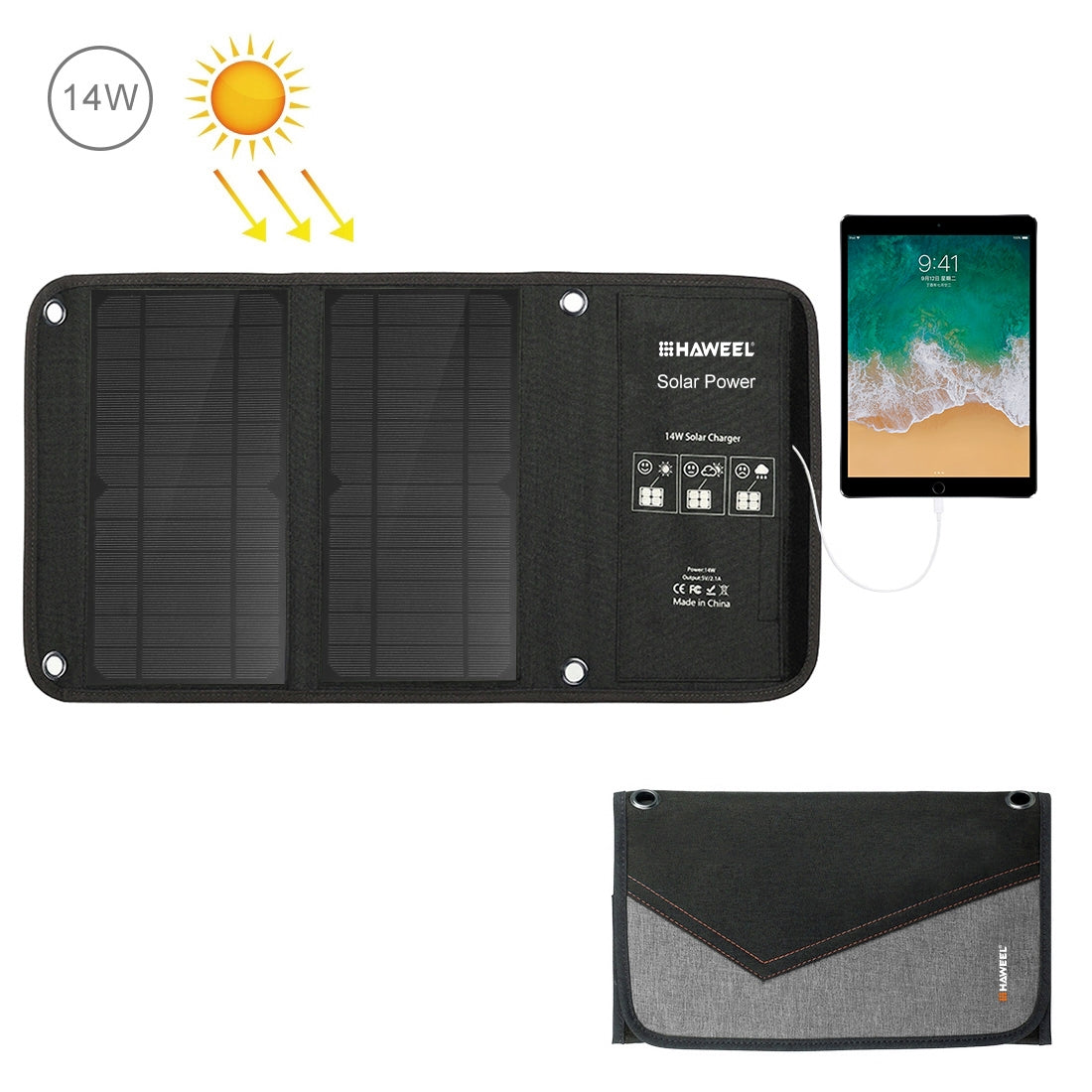 14W Foldable Solar Panel Charger - Portable Solar Power Bank for Camping, Hiking & Outdoor Adventures