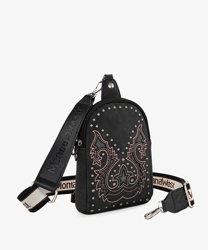 Montana West Embroidered Cutout Boot Scroll Sling Bag - Stylish Crossbody Purse for Women, Perfect for Casual Outings, Travel & Everyday Use