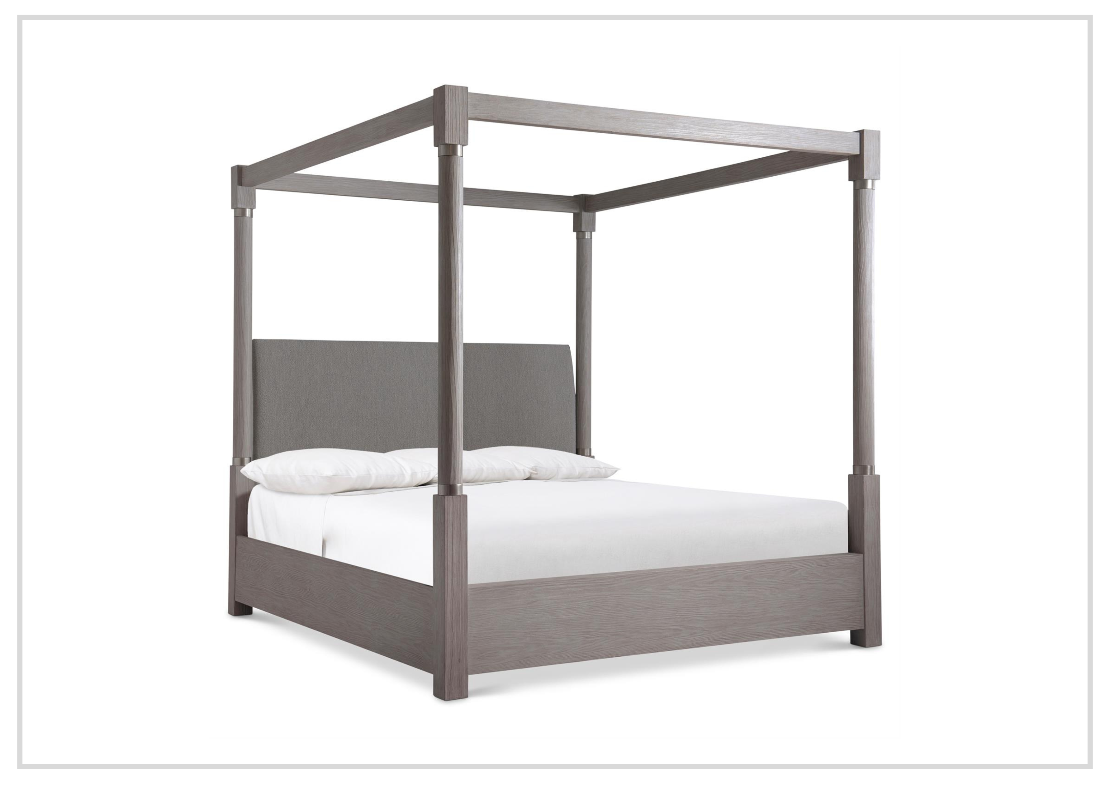 Bernhardt Trianon Gray Upholstered Canopy Bed in Gris Finish - Luxurious King Size Bed Frame with Tufted Headboard for Master Bedroom Decor