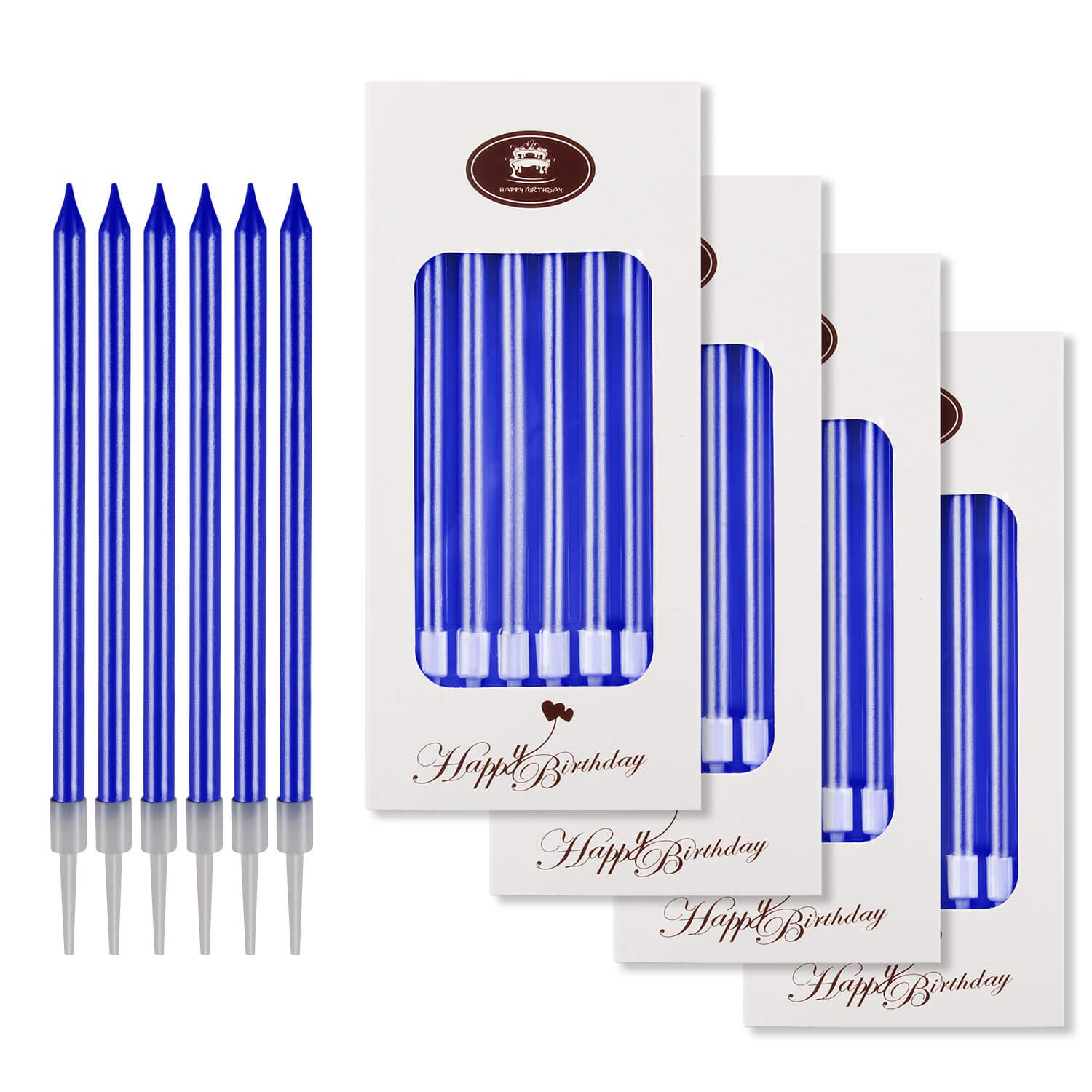 BEAN LIEVE Blue Birthday Candles - 24 Pack Long Thin Cake Candles for Birthday Cakes, Wedding Cakes & Party Decorations | Perfect for Birthday Parties, Anniversary Celebrations and Special Occasions