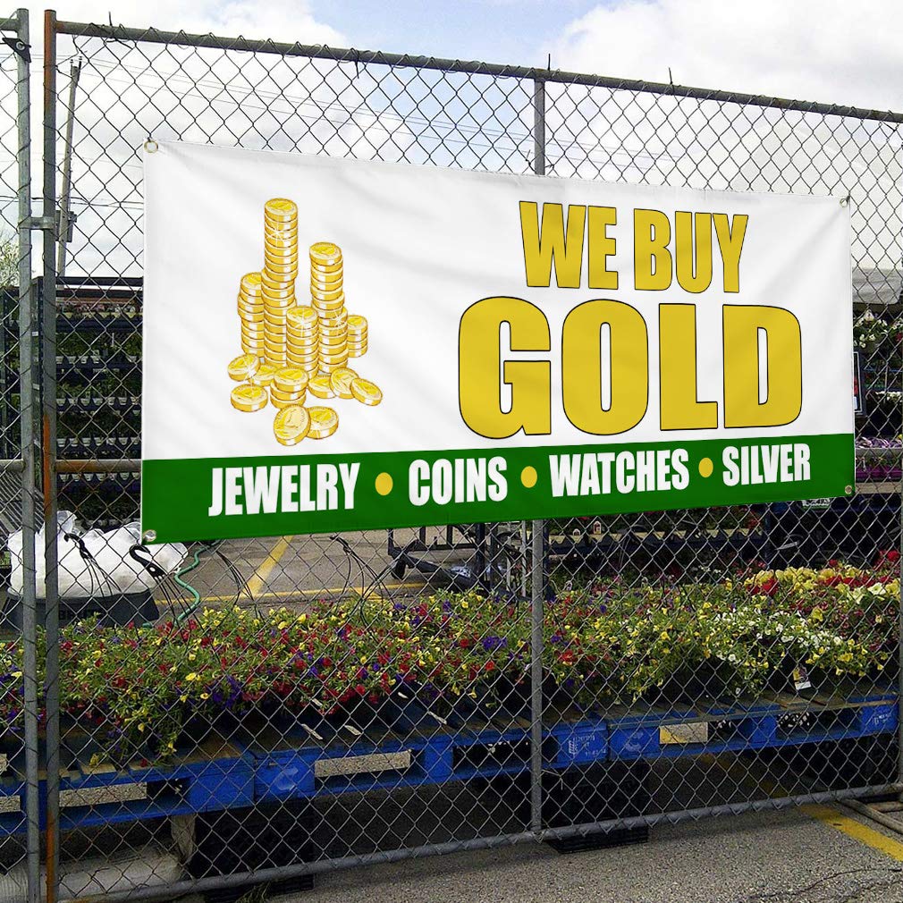 Premium Vinyl Banner - Weatherproof & Durable for Outdoor Business Signs (60x144 Inches, White, 10 Grommets) - Perfect for Jewelry Stores, Pawn Shops & Yard Sales
