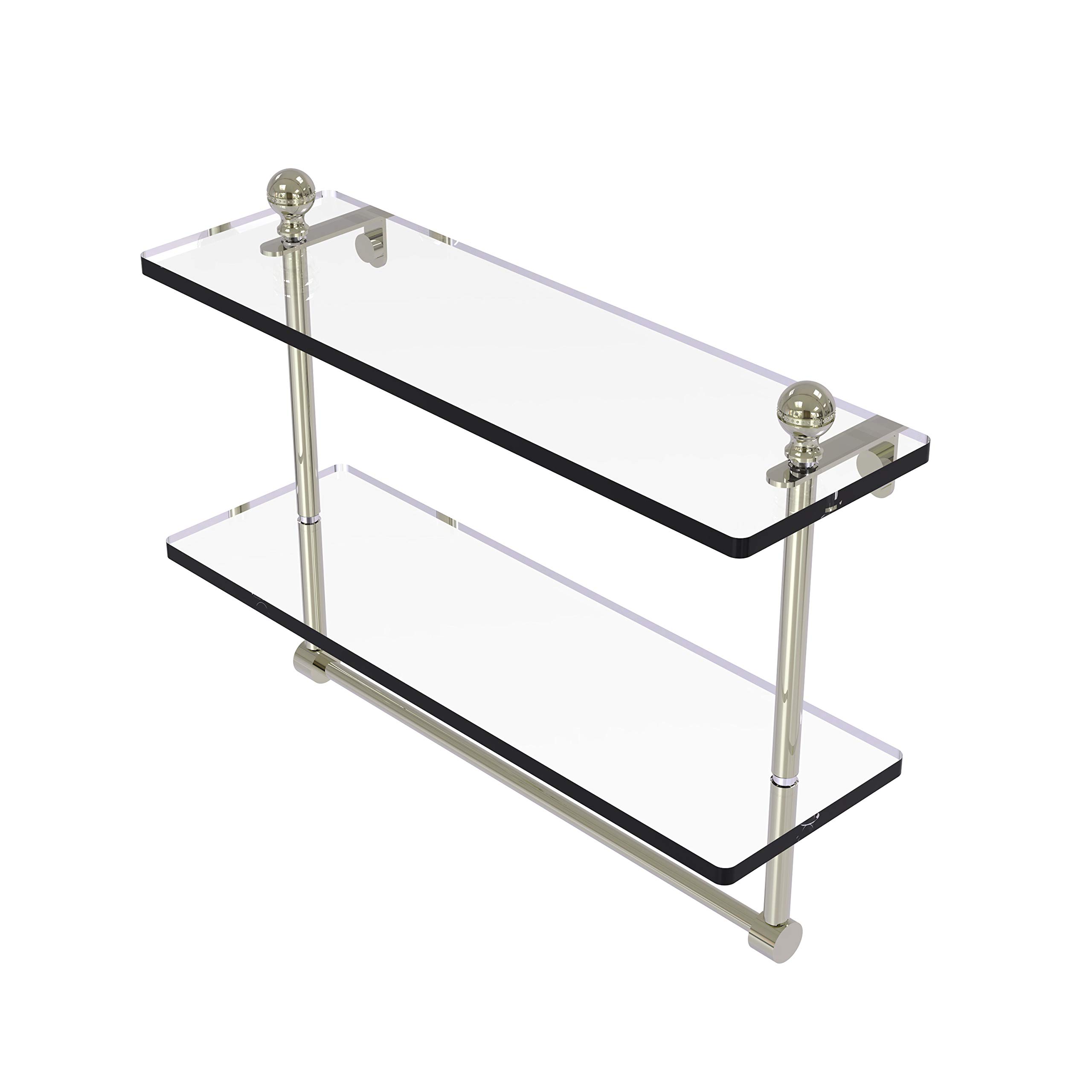 Allied Brass MA-2/16TB Mambo Collection 16 Inch Bathroom Towel Bar with Glass Shelf - 2 Tier Polished Nickel - Perfect for Bathroom Organization & Spa-Style Decor