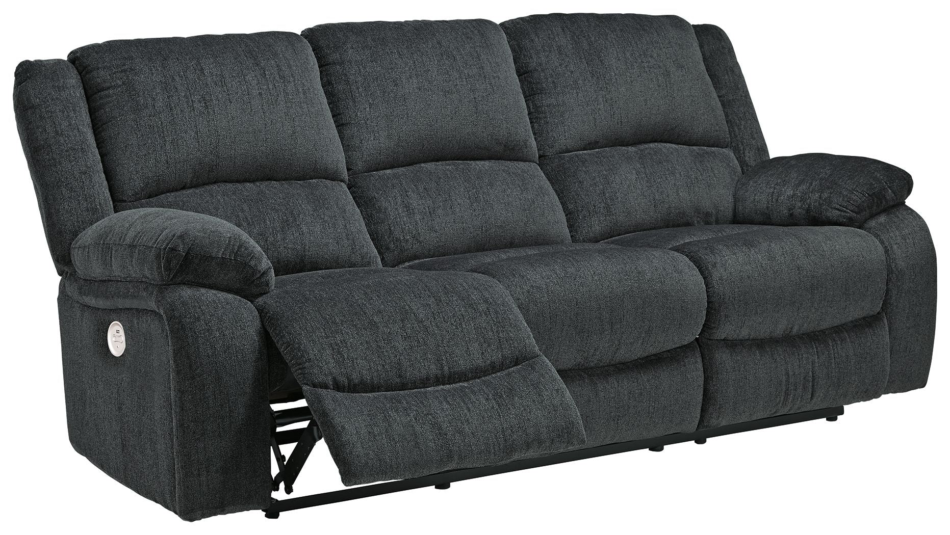 Draycoll Slate Reclining Power Sofa - Modern Fabric Recliner with Adjustable Positions for Living Room, Home Theater & Relaxation