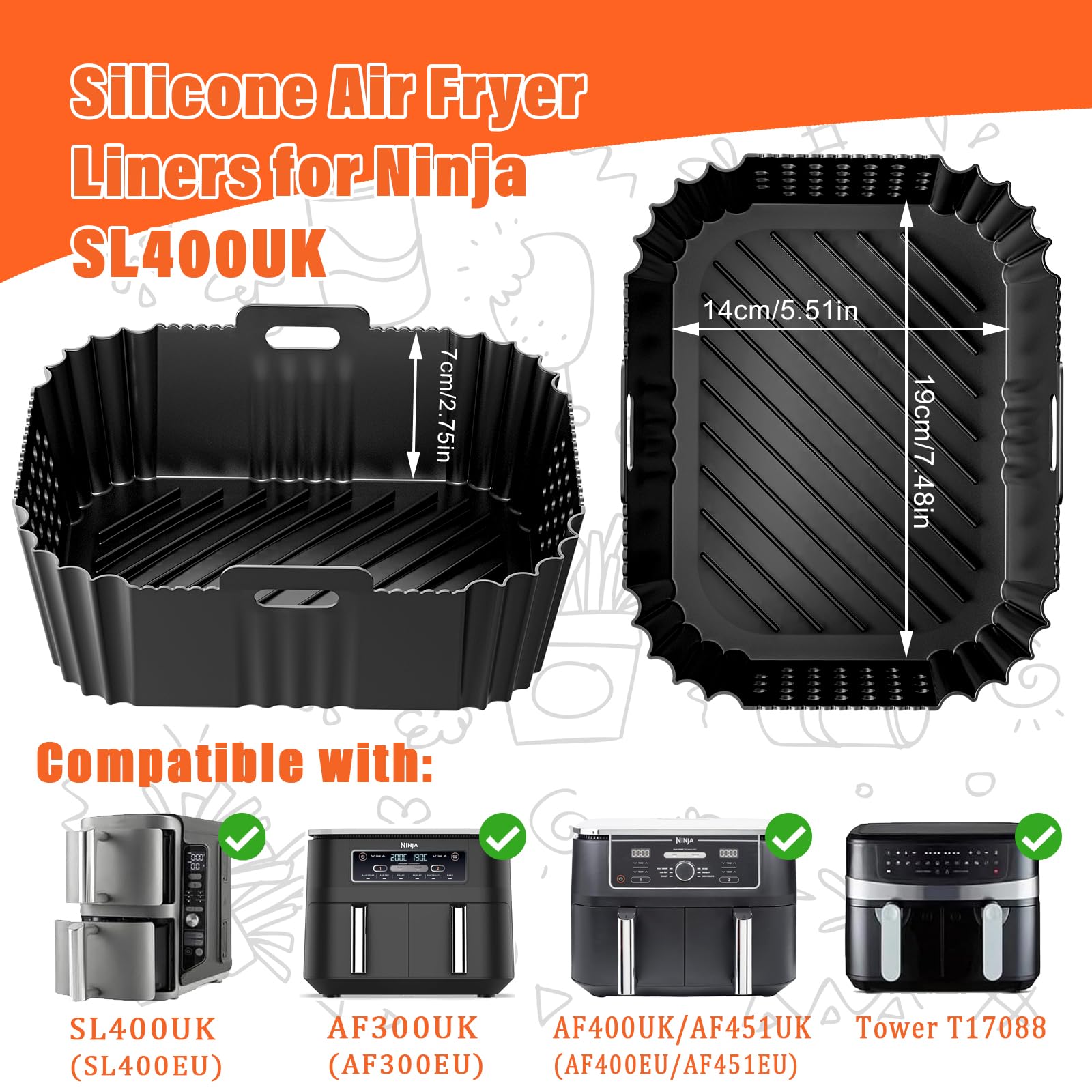 Non-Stick Air Fryer Pan for Ninja AF300EU AF400EU & SL400EU - Compatible Air Fryer Accessories Basket for Healthy Cooking | Perfect for Roasting, Baking, and Frying Chicken Wings, Vegetables, and Snacks