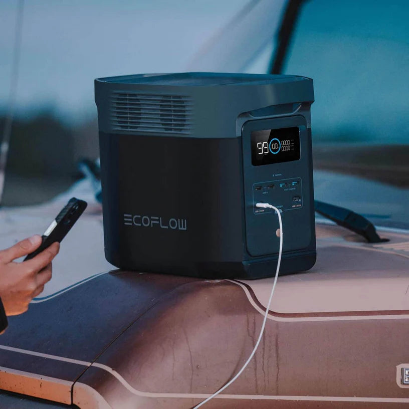 EcoFlow DELTA 2 Portable Power Station 1000Wh with 800W Alternator Charger & 110W Solar Panel | Home Backup, Camping, RV, Outdoor Adventures, Emergency Power Supply