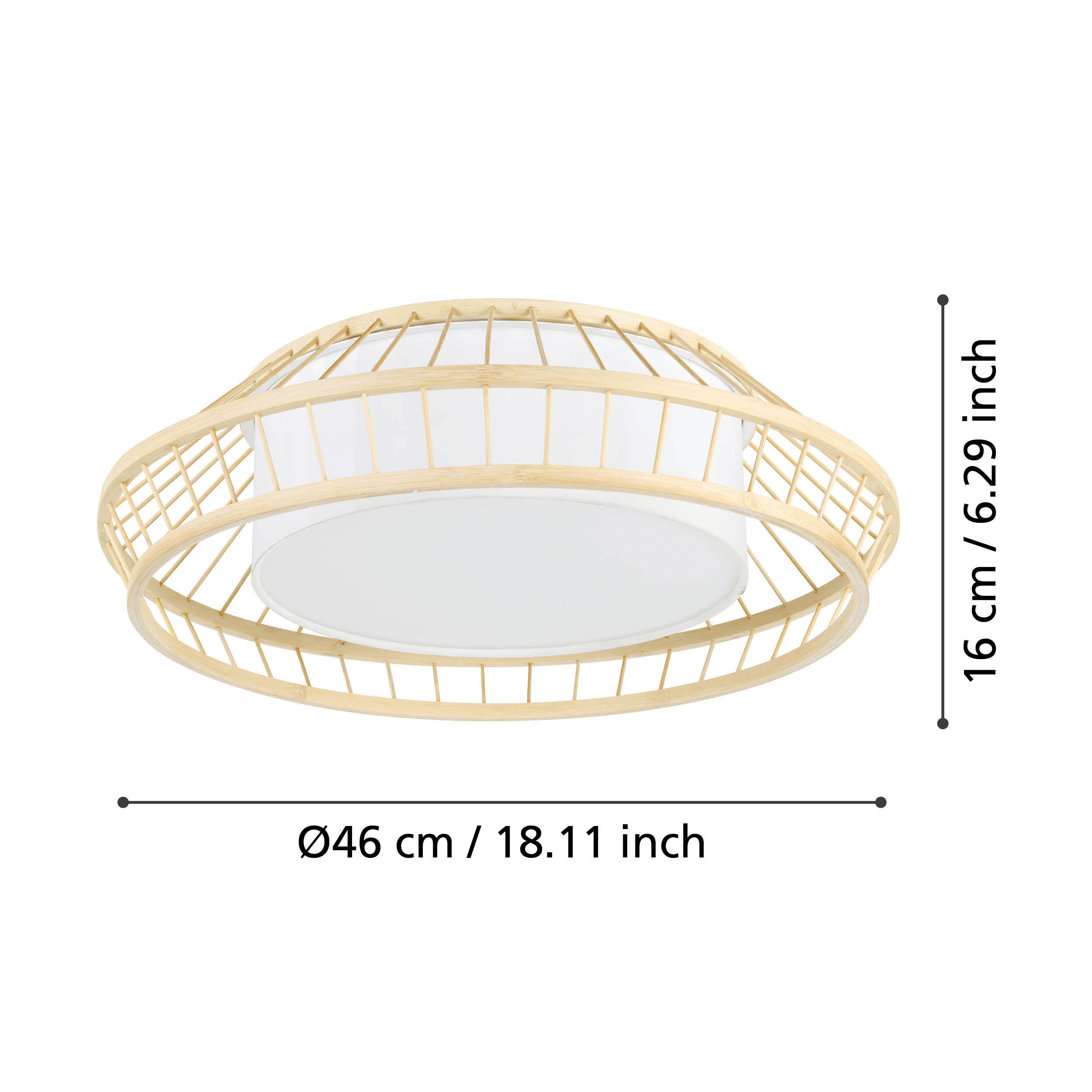 Eglo Connect Yuku Z Smart LED Round Flush Mount Ceiling Light with Wooden Shade - 46cm/18.1 Inch, Dimmable WiFi Lighting for Bedroom, Living Room & Kitchen