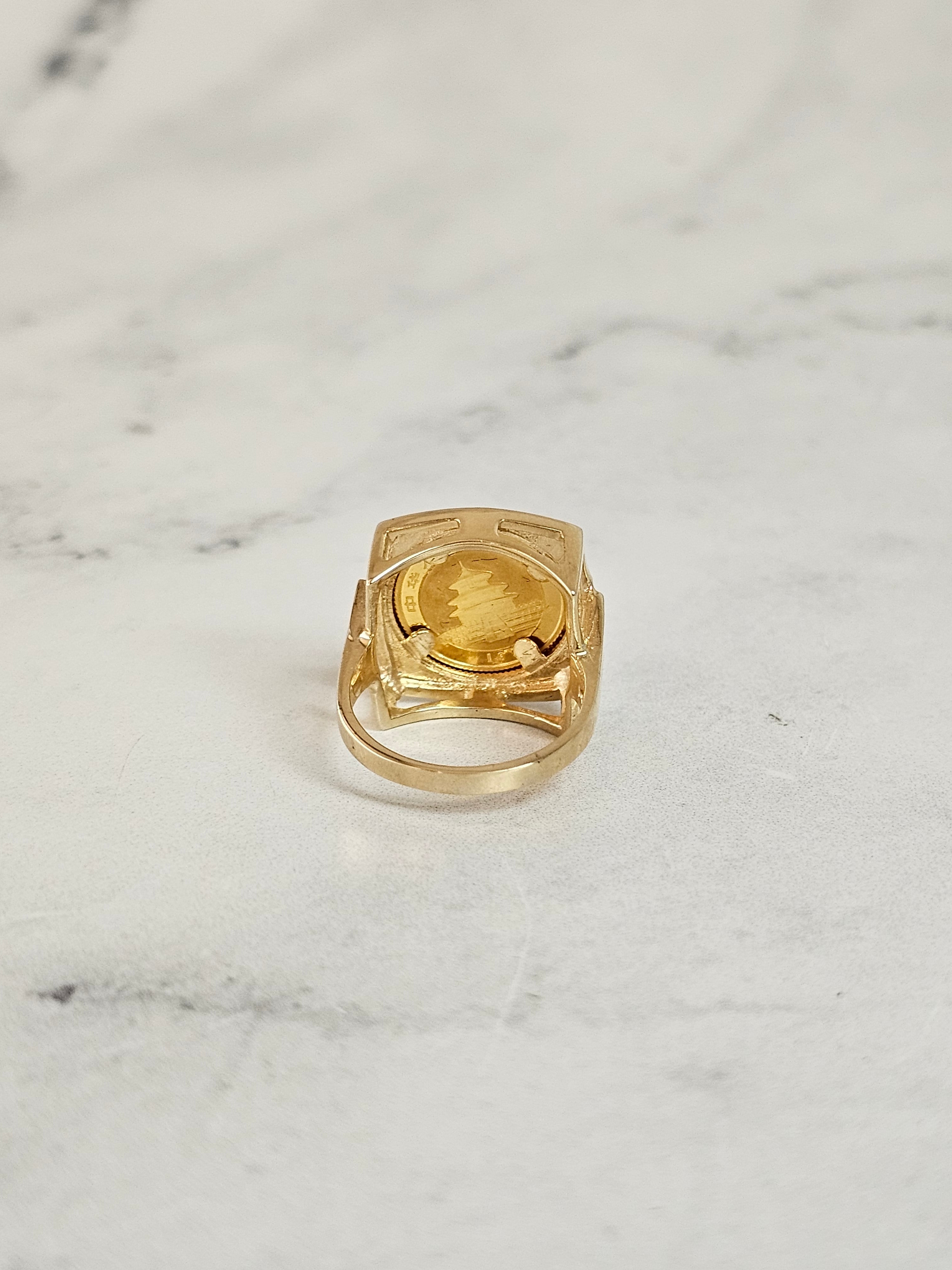 1993 1/20 oz Fine Gold Panda Ring - Square Bezel Design for Collectors & Jewelry Lovers | Perfect for Gifts, Special Occasions & Investment