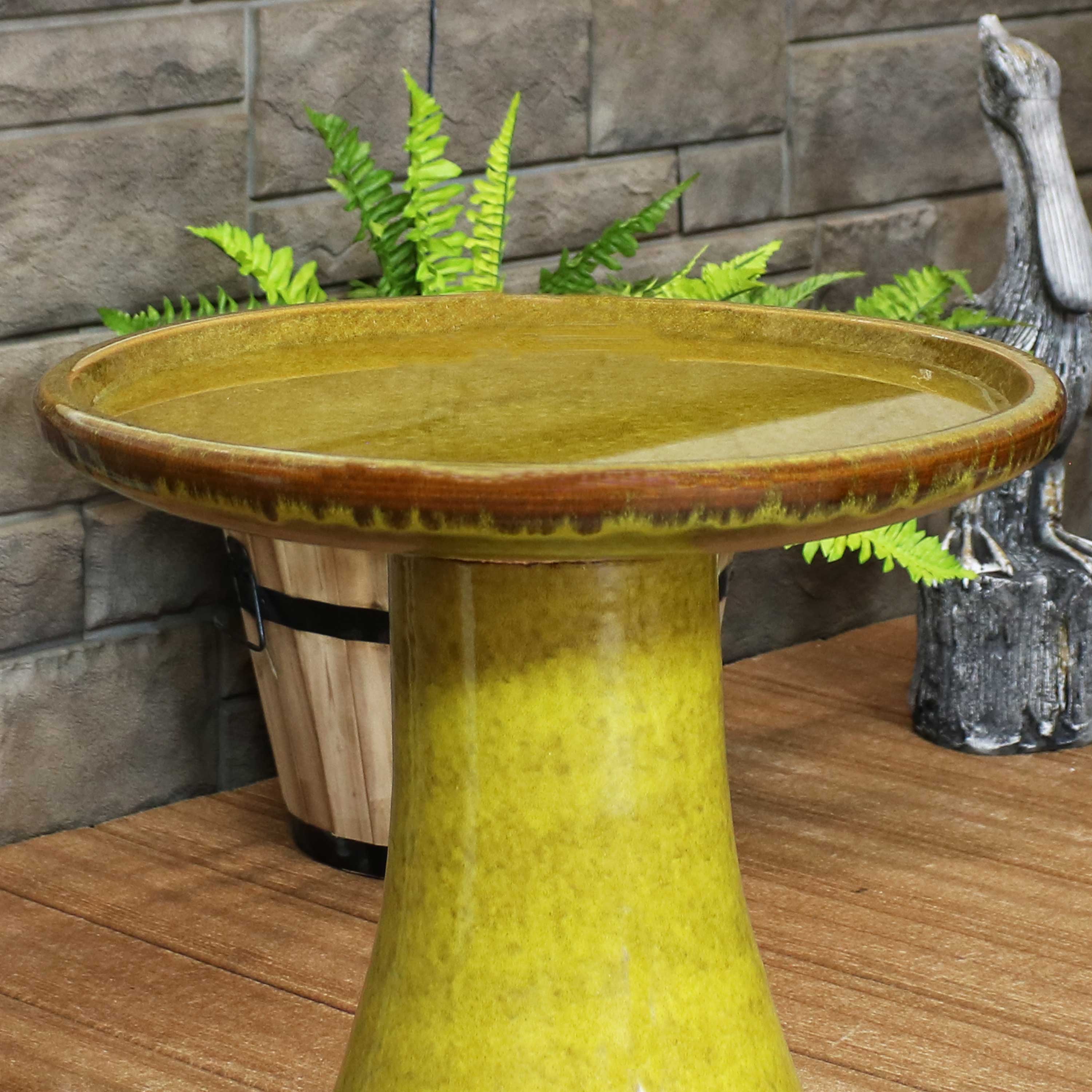 Sunnydaze Glazed Ceramic Duo Tone Outdoor Bird Bath - Garden Decor for Attracting Birds & Enhancing Outdoor Spaces