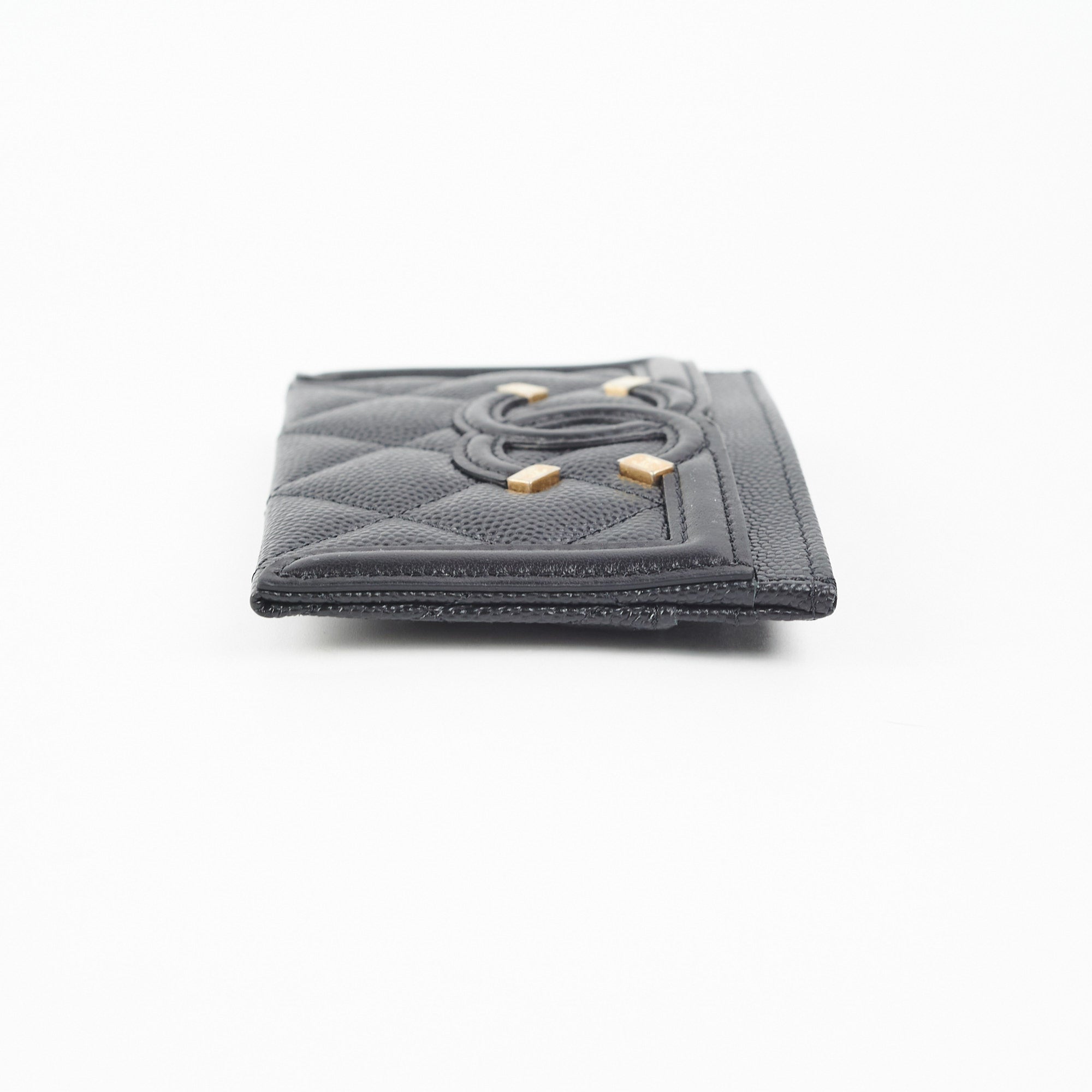 Chanel Black Filigree Leather Card Holder Wallet - Luxury Compact Credit Card Case for Women - Perfect for Everyday Use, Travel & Gift Giving