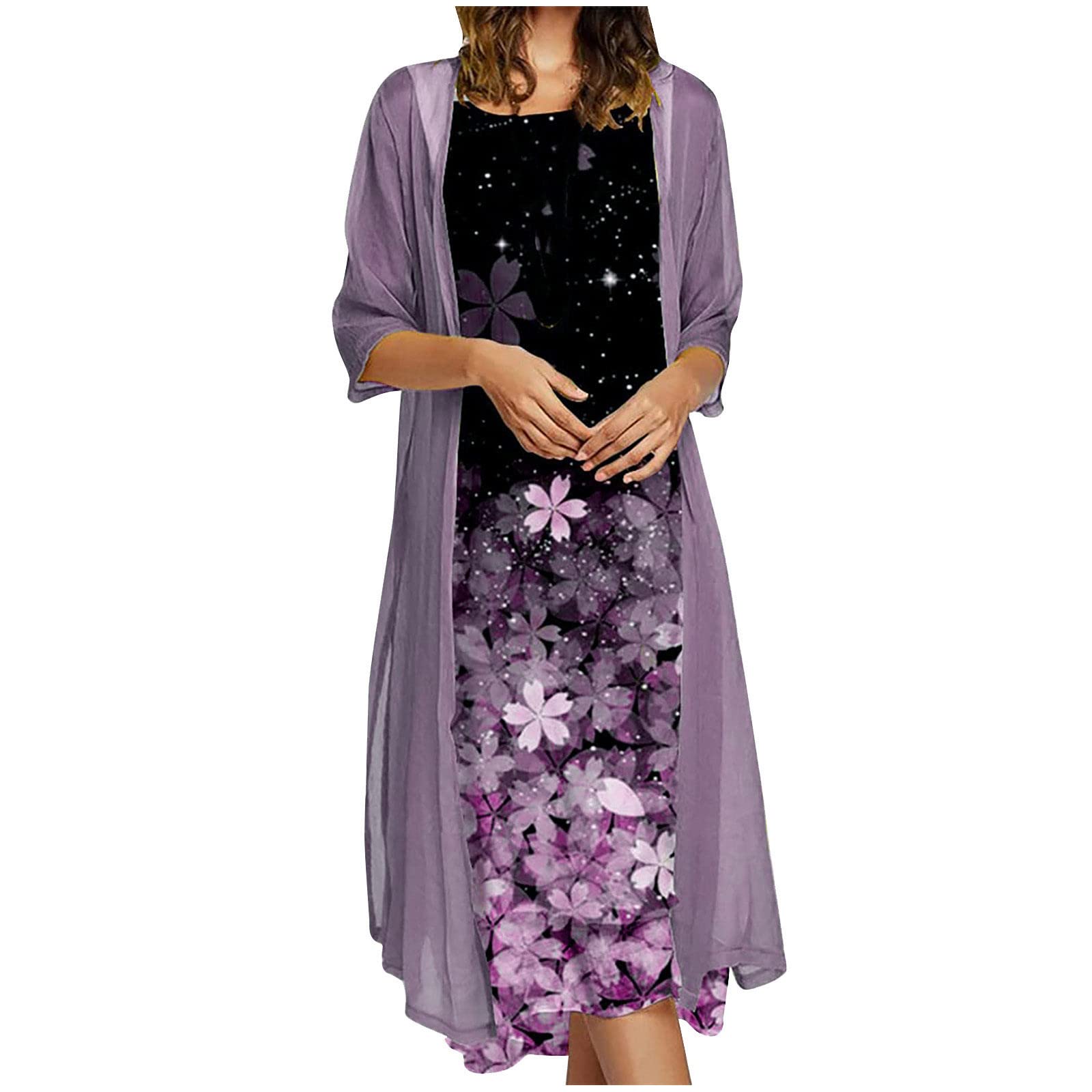 Elegant Two Piece Dresses for Women - Sleefless Chiffon Midi Cocktail Dress Set | Summer Beach Vacation, Party & Evening Wear