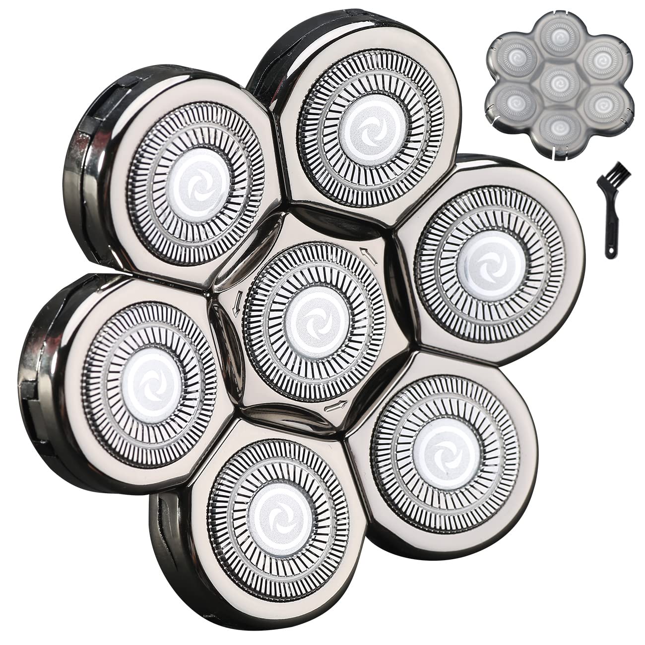7 Blades Replacement Heads for Electric Shavers - Universal Men's Shaver Replacement Blades (7D Silver) - Perfect for Smooth Head Shaving & Facial Hair Trimming at Home or Travel