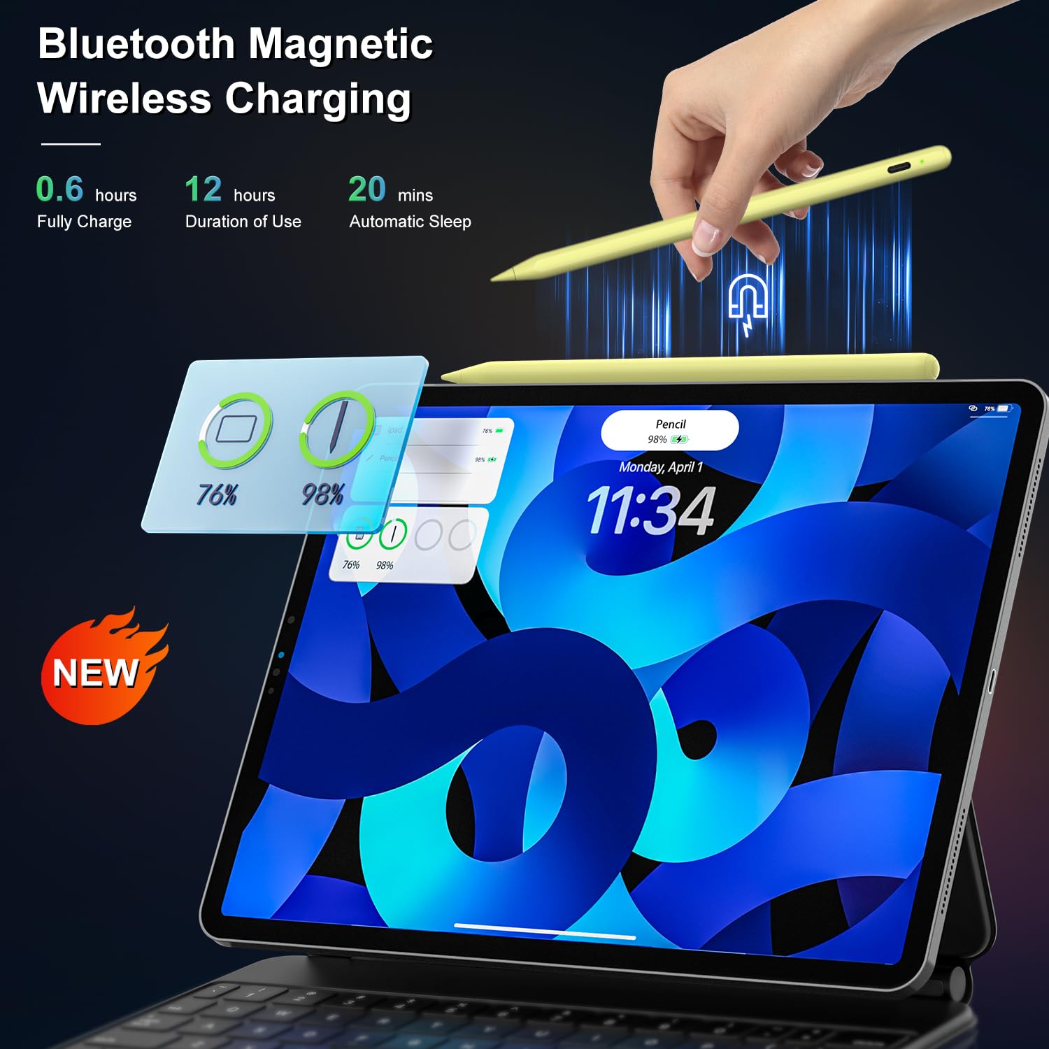 2nd Gen Magnetic Wireless Charging Stylus Pen for iPad - Tilt Sensitivity & Palm Rejection, Compatible with iPad Pro 11