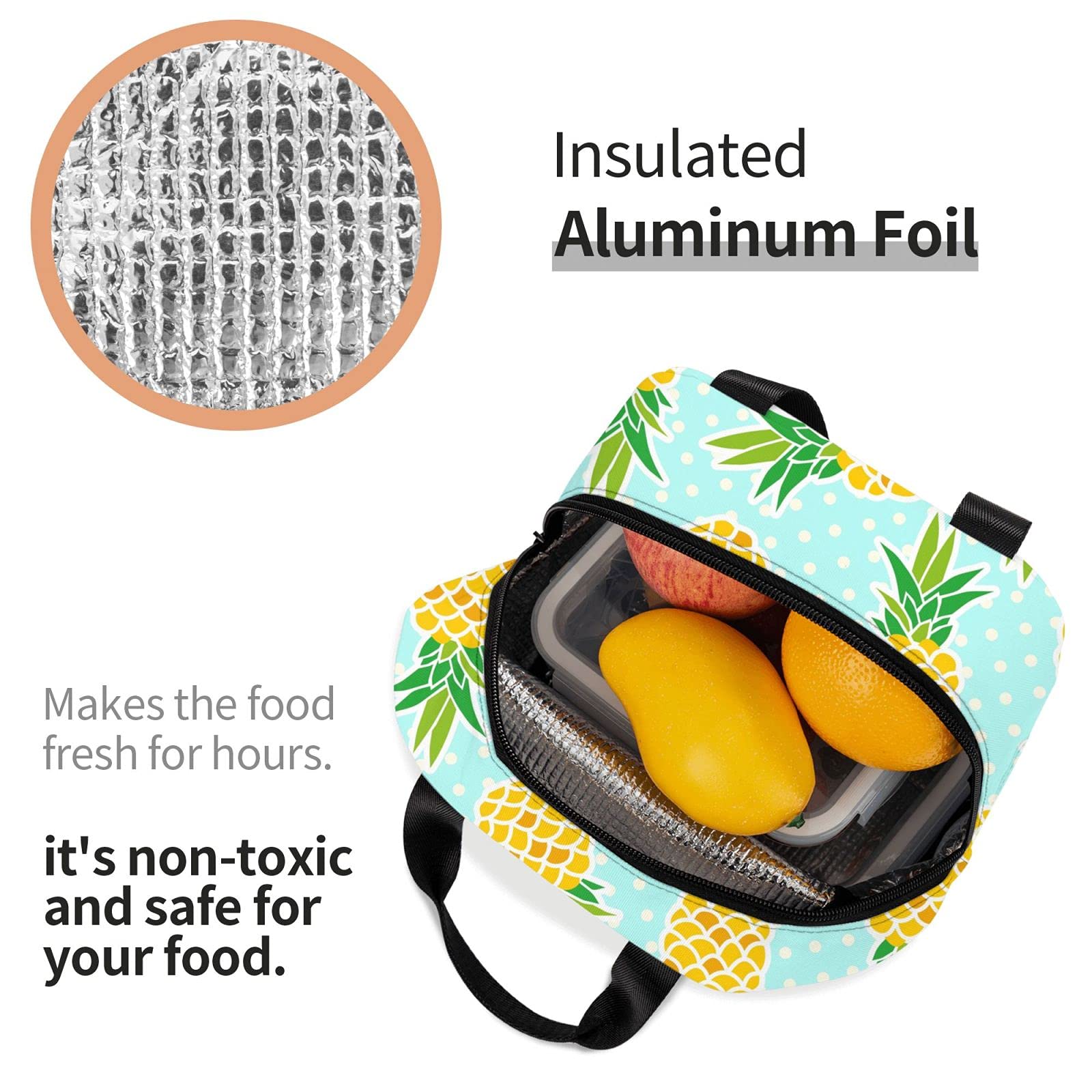 Stylish Pineapple Insulated Lunch Bag - Reusable & Compact Tote for Women & Men - Perfect for School, Office, Work & Picnics