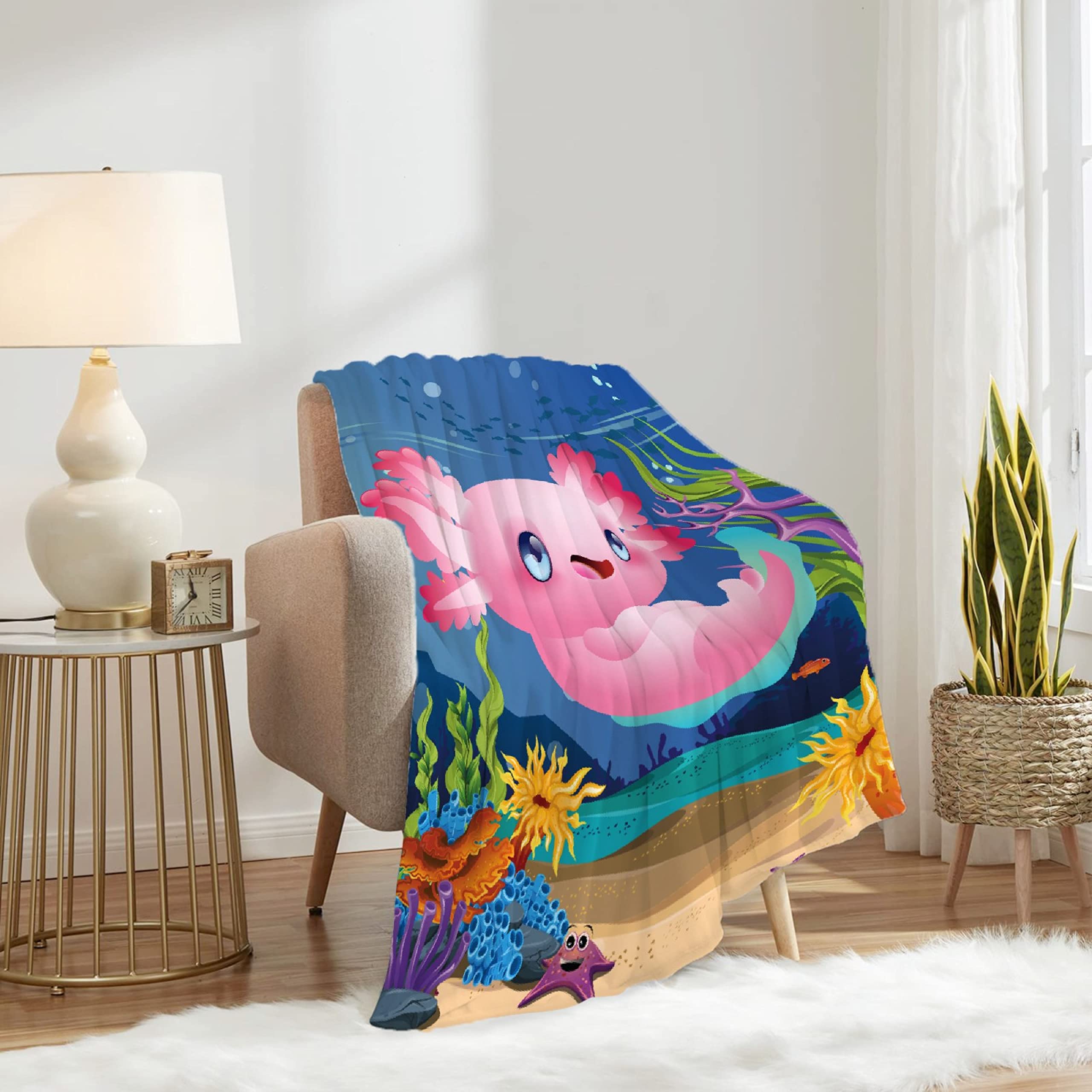 Cute Axolotl Plush Throw Blanket - Ultra Soft Lightweight Fleece Blanket for Baby Girls & Boys, 120