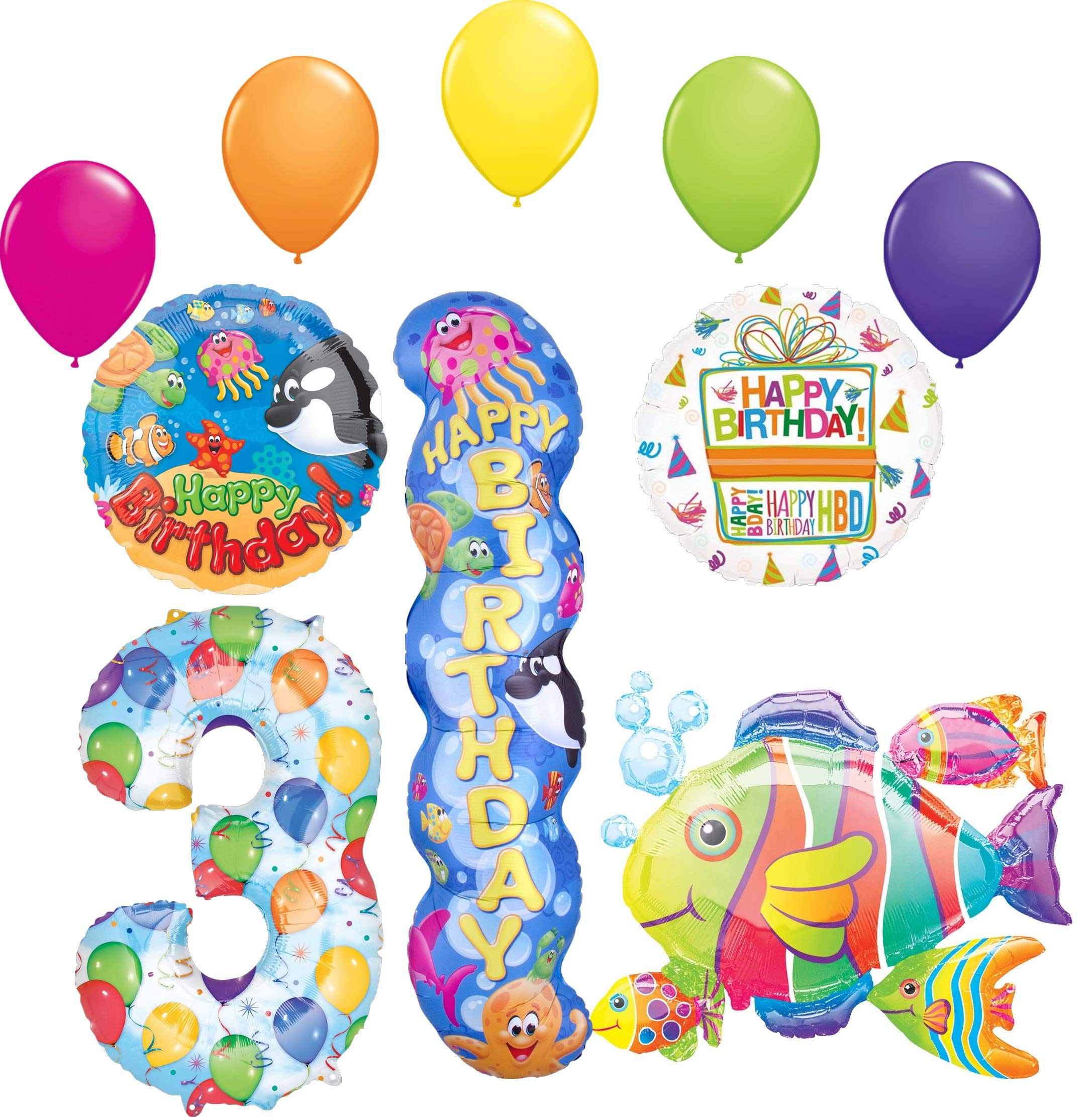 Sea Buddies 3rd Birthday Party Supplies - Underwater Ocean Animals Theme Balloon Bouquet Decorations for Kids Birthday, Baby Shower & Under the Sea Party Decor