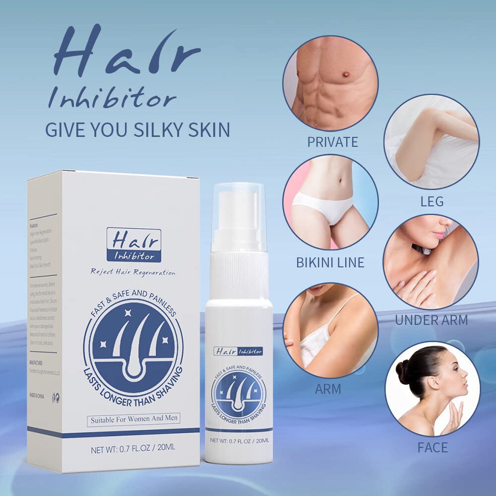ISAKEN 20ML Permanent Hair Growth Inhibitor Spray - Body & Face Depilatory Cream for Women & Men, Non-Irritating Hair Removal Spray to Reduce & Stop Unwanted Hair Growth - Ideal for Legs, Arms, Bikini Line & Facial Hair Care