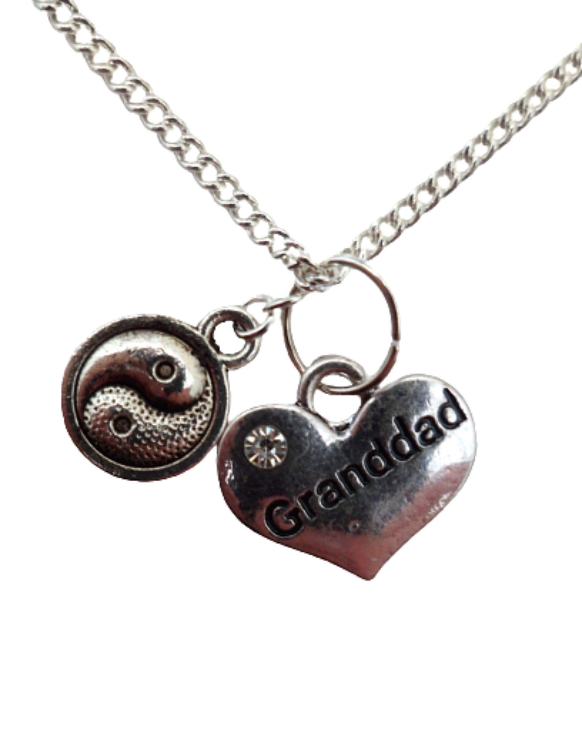 Silver Plated Heart Necklace - Yin Yang Charm for Granddad Gift