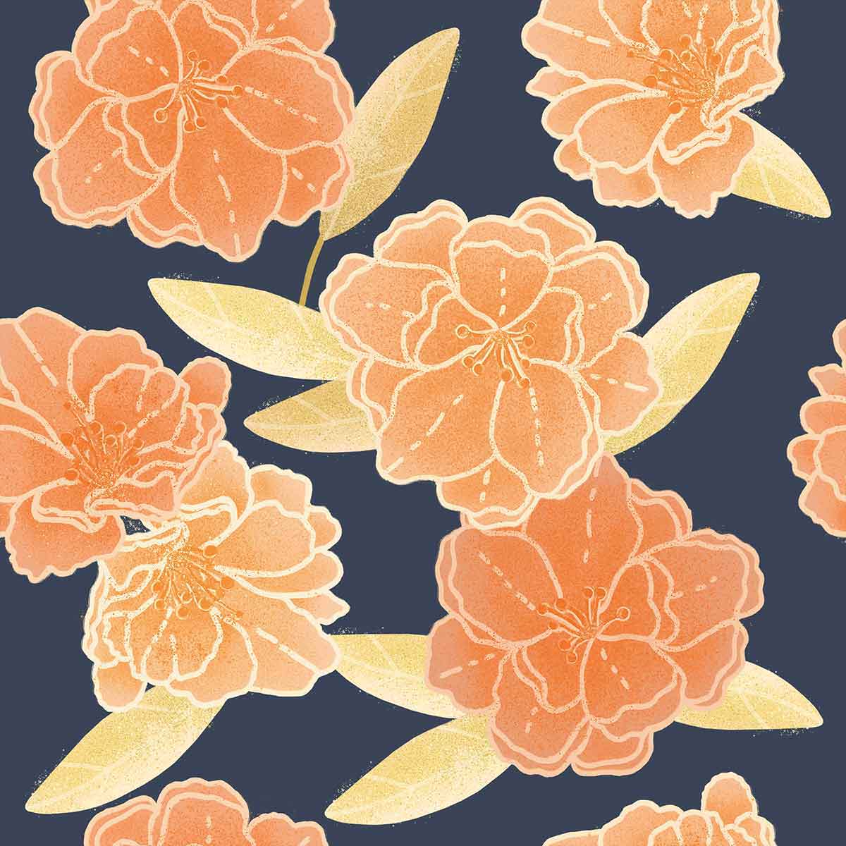 Orange Flower Peel and Stick Removable Wallpaper - Self-Adhesive Decorative Wall Covering for Bedroom, Living Room, Nursery - Easy to Install & Remove - 1002