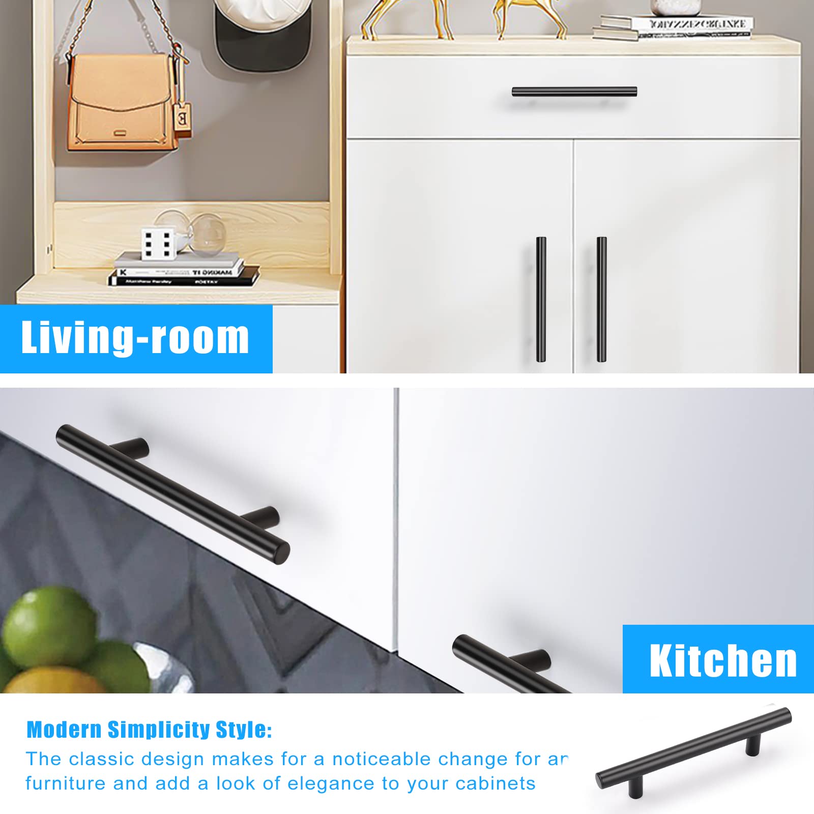 KNOBWELL 15 Pack 6 Inch Matte Black Cabinet Pulls - Stainless Steel Kitchen Drawer Handles with 3.5 Inch Hole Center - Perfect for Vanity, Chest, Cupboard & Cabinet Hardware Upgrade | Ideal for Kitchen Renovation & Bathroom Storage Organization