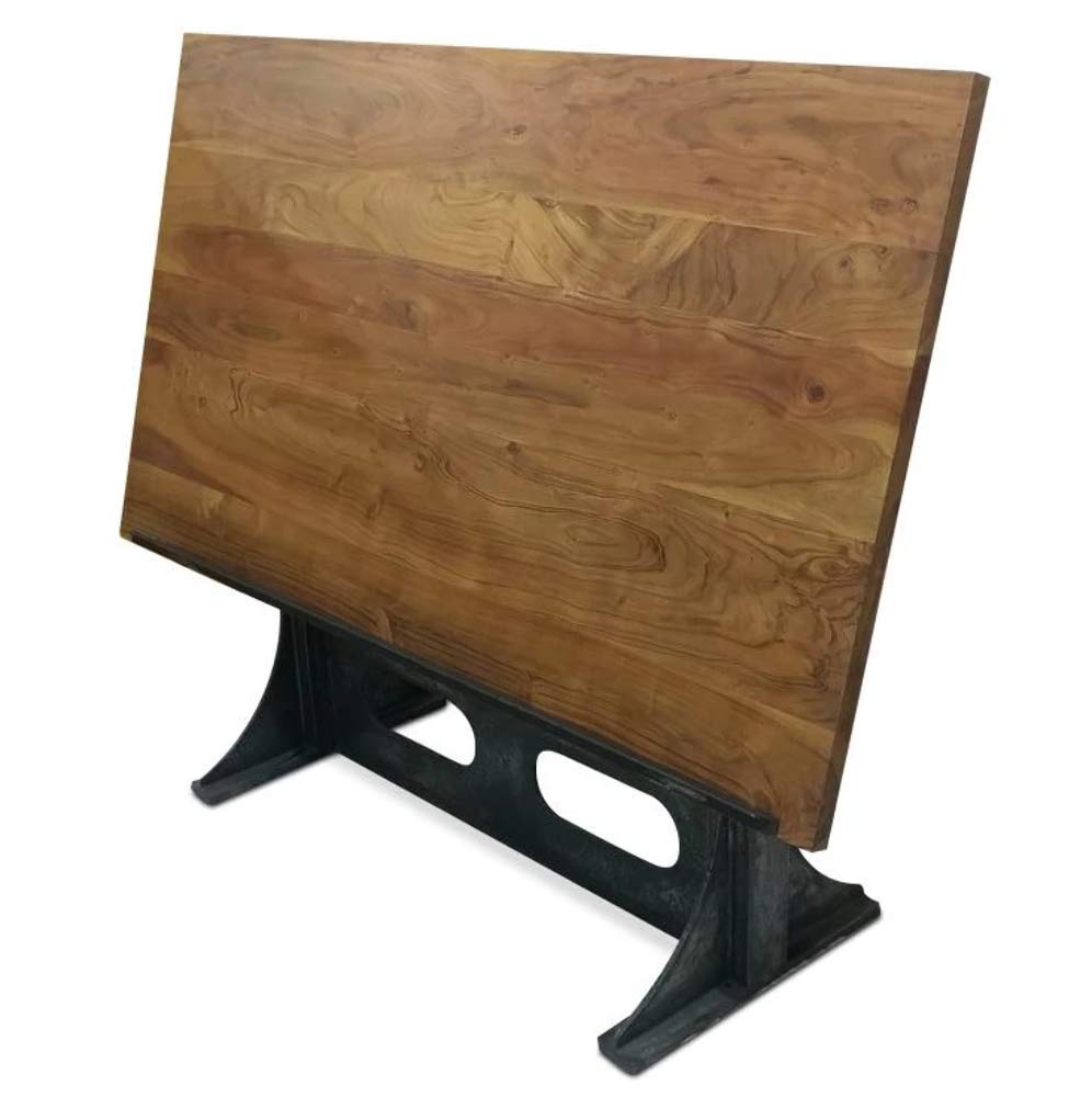 Industrial Adjustable Crank Drafting Table with Tilting Top & Cast Iron Base - Perfect for Architects, Engineers & Artists - Home Office & Studio Furniture