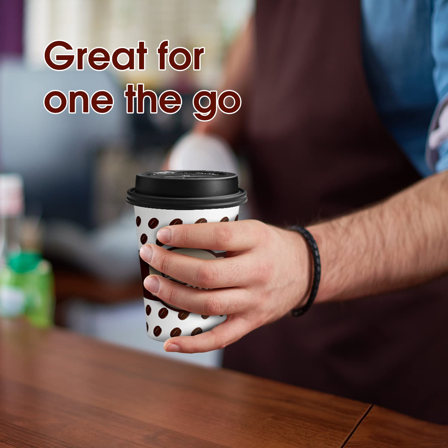 12 oz Disposable Ginkgo Coffee Cups with Lids - 100 Pack To-Go Cups for Hot Beverages, Cappuccino, Cocoa & Chocolate - Perfect for Coffee Shops, Office Break Rooms & Home Use