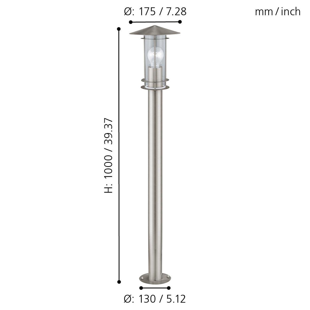 Eglo Lisio Stainless Steel Outdoor Bollard Light - IP44 Waterproof - 100cm Height - Perfect for Garden, Pathway, and Driveway Lighting