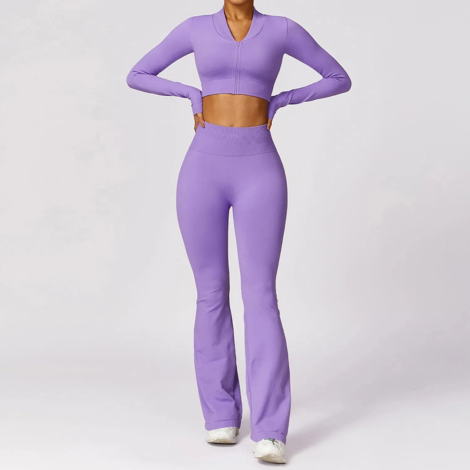 2PCS Seamless Women's Yoga Set - Gym Workout Clothes with Push Up Long Sleeve Top & High Waist Leggings | Perfect for Yoga, Pilates, Running & Fitness Training