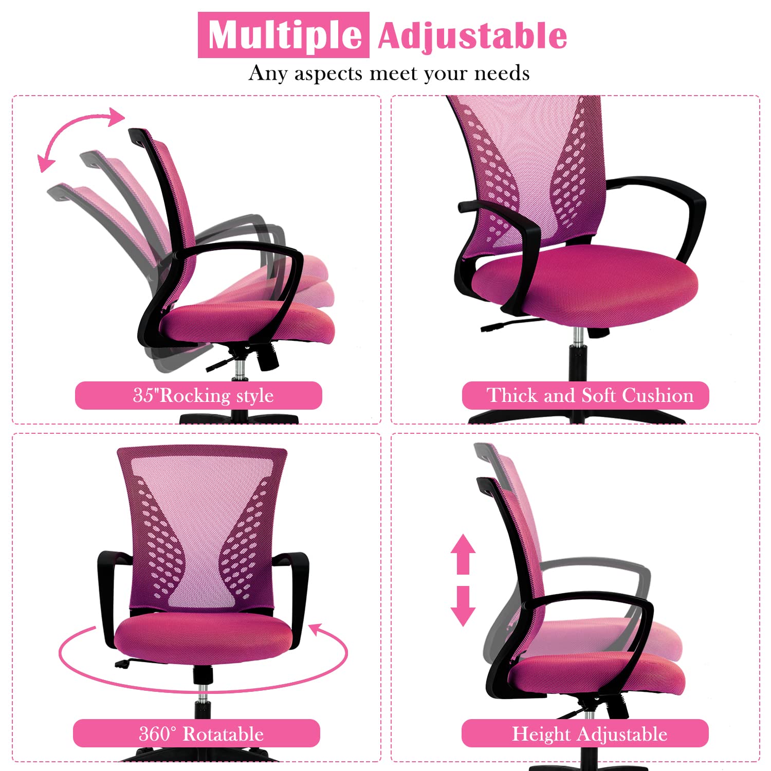Ergonomic Office Chair for Women - Adjustable Mid Back Swivel Computer Chair with Lumbar Support & Armrests, Breathable Mesh Desk Chair for Home Office, Conference Room, and Workspaces - Perfect for Long Hours of Comfortable Working