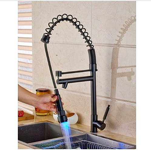 GOWE Oil Rubbed Bronze Single Handle Kitchen Faucet with LED Spout - Modern Pull Down Sprayer for Sink, Perfect for Countertop Installation in Home & Restaurant Use