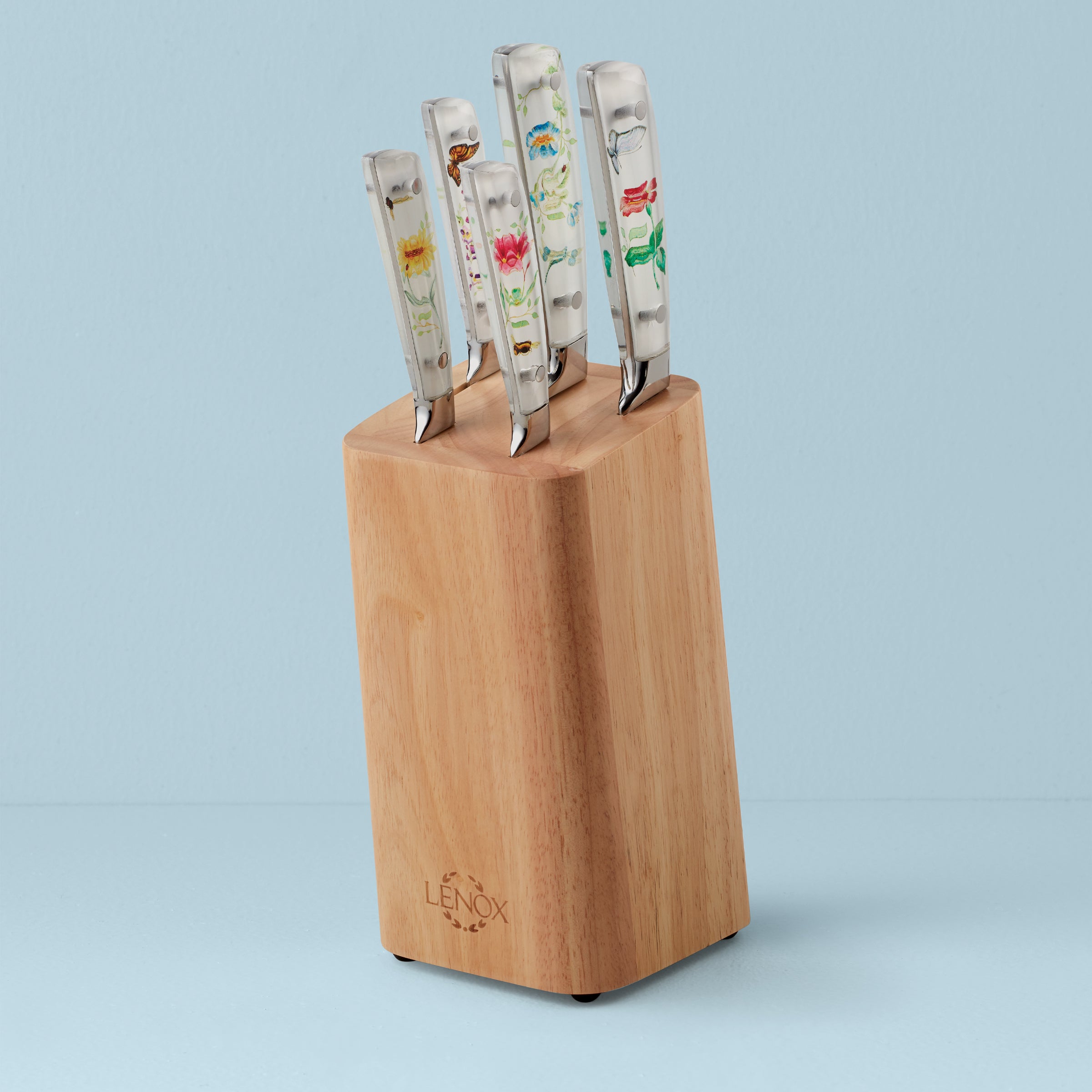 Butterfly Meadow 6-Piece Knife Block Set - Premium Stainless Steel Kitchen Knives with Wooden Holder for Home Cooking, Slicing, Dicing & Food Prep