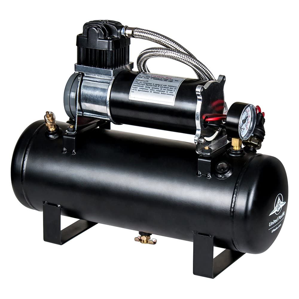 United Pacific 46154 Heavy Duty 12V 140 PSI Air Horn Compressor Kit - Competition Series with Tank for Trucks, Boats & Emergency Vehicles - Loud Horn Sound for Safety & Off-Road Adventures