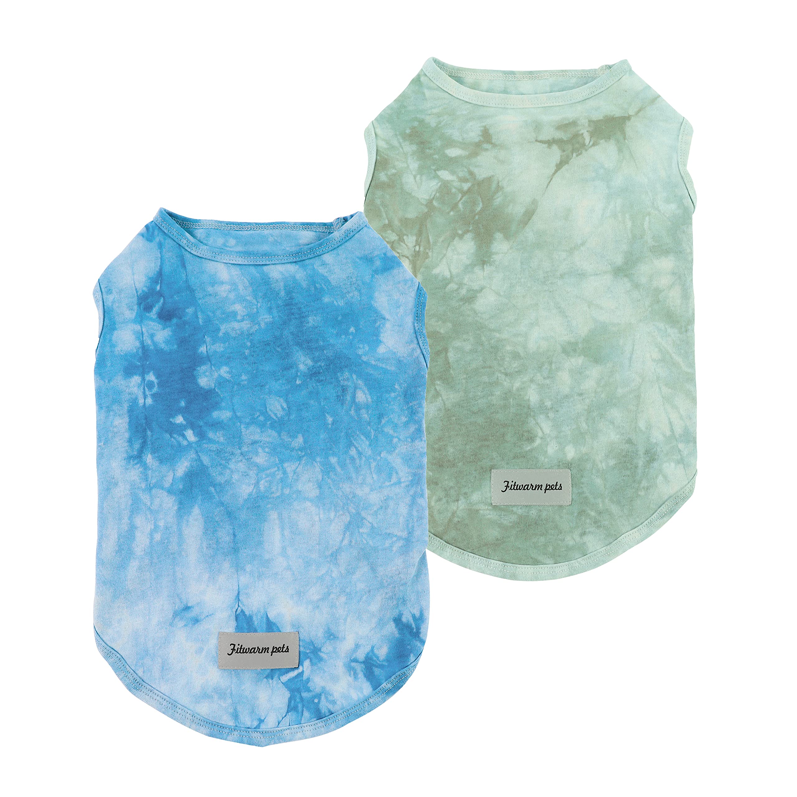 2 Pack Tie Dye Dog Shirts for Small Dogs & Cats - Breathable Cotton Pet Clothes in Sky Blue & Green - Perfect for Outdoor Adventures & Photo Shoots (Large Size)