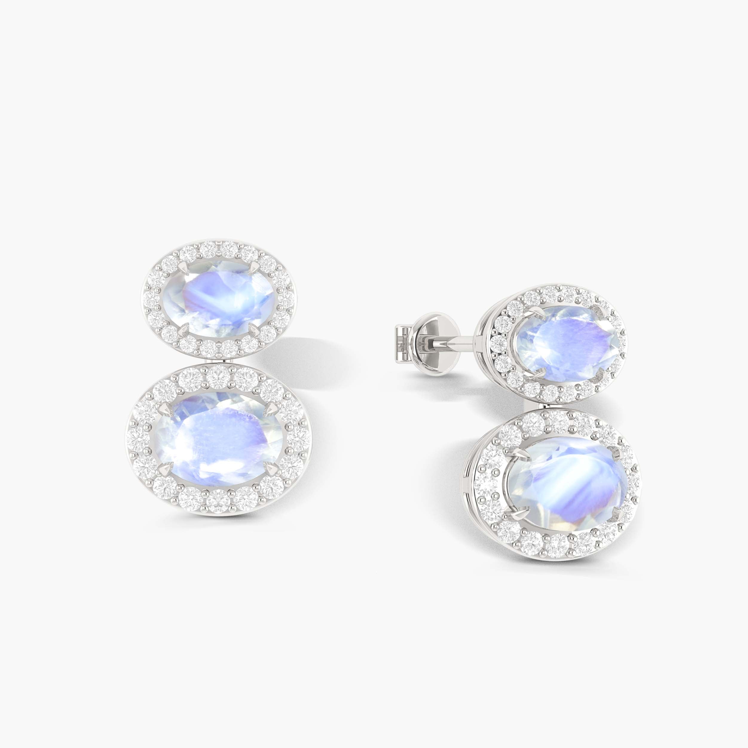 Natural Moonstone Dual Stone Halo Stud Earrings for Women - Sterling Silver 925 Hypoallergenic Jewelry - Perfect for Weddings, Parties & Everyday Wear