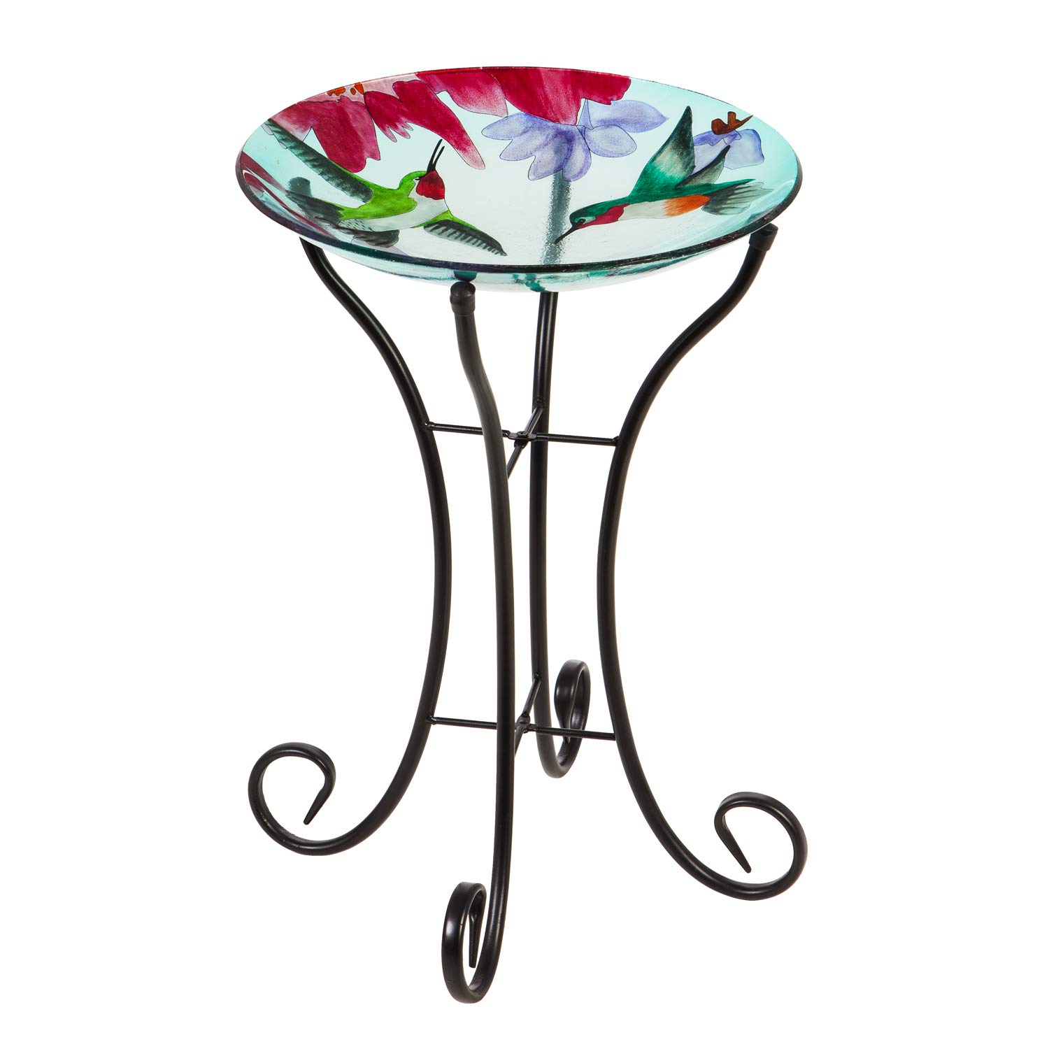 Evergreen Garden Hummingbird Glass Bird Bath with Stand - 16