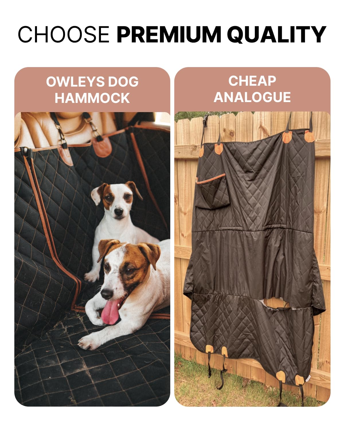 Owleys Premium Dog Car Seat Cover - Waterproof Back Seat Extender & Pet Hammock for Cars | Durable & Non-Slip Dog Car Accessories | Perfect for Road Trips, Travel & Daily Commute (Black)