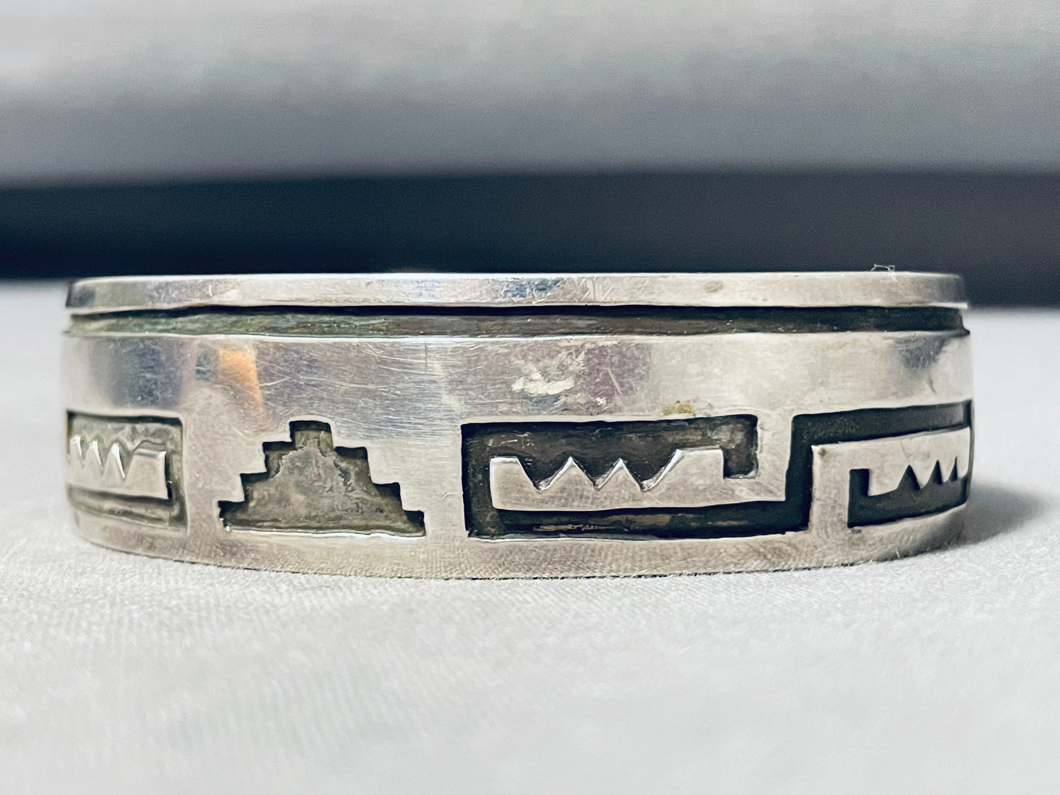 Authentic Vintage Navajo Sterling Silver Geometric Bracelet - Handcrafted Native American Jewelry for Women, Perfect for Boho Fashion & Special Occasions