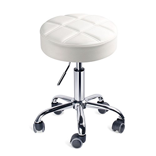 Adjustable Leopard Print Rolling Stool with Wheels - Round Medical Work Stool for Office, Salon, Clinic (White) - Perfect for Nurses, Tattoo Artists & Hair Stylists