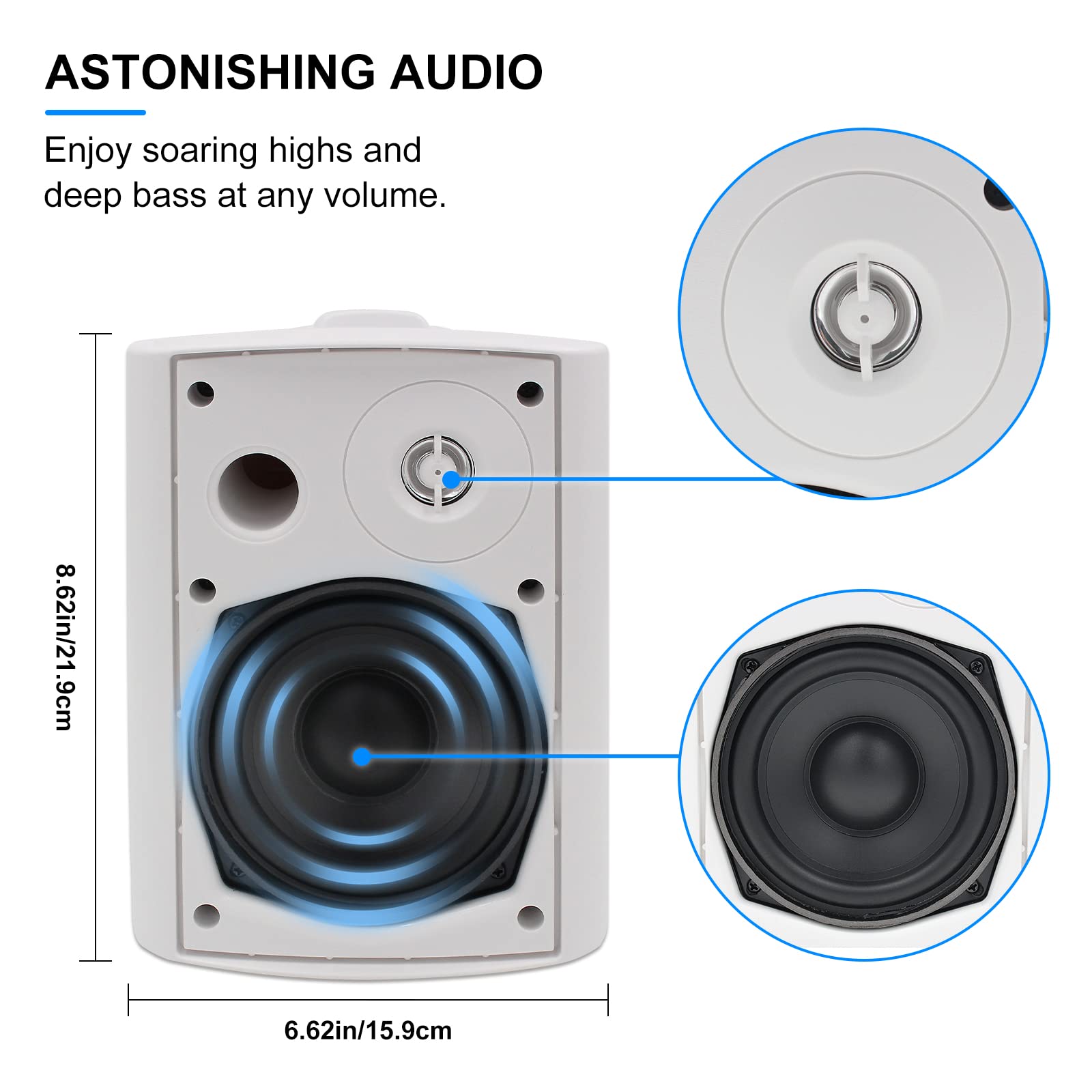 Herdio 5.25 Inch 600W Waterproof Indoor Outdoor Wall Mount Speakers - 4 Pack White High Power Passive Wired Audio System for Patio, Garden, Home Theater, Pool Party & Backyard Entertainment