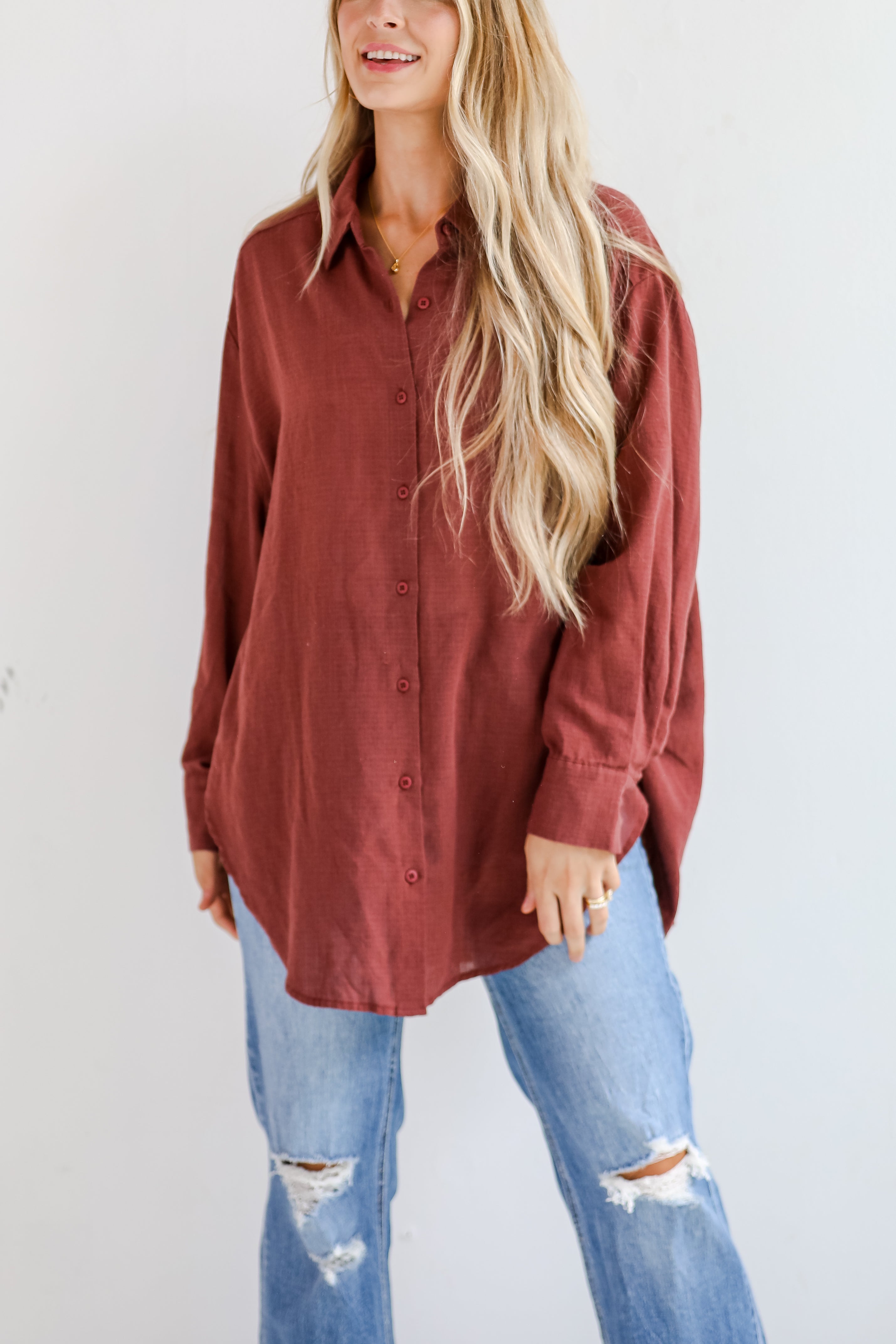 Allison Oversized Button Up Blouse for Women - Stylish Loose Fit Long Sleeve Shirt - Perfect for Work, Casual Outfits & Layering