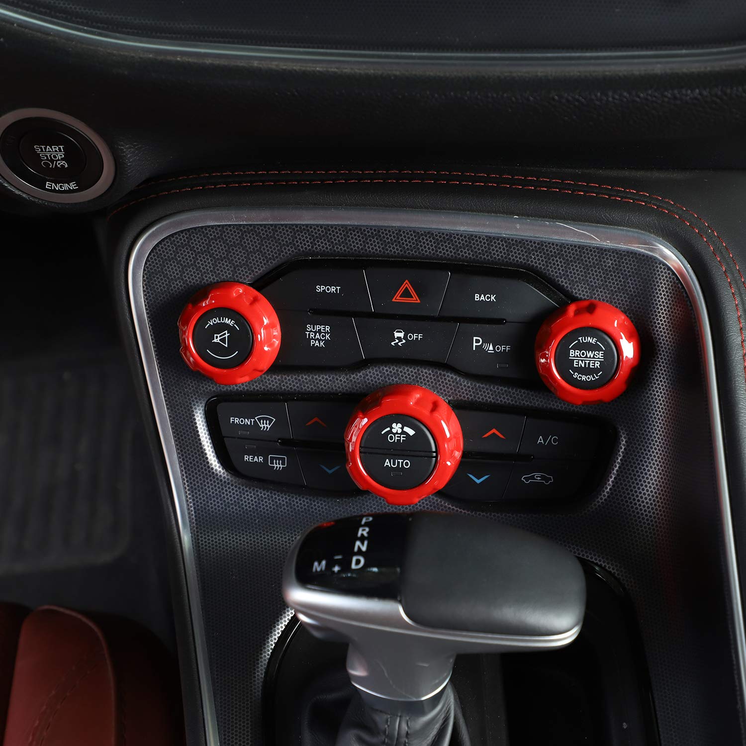 3PCS Red AC Volume Knob Cover Trim Ring for 2015-2020 Dodge Challenger & Charger - Upgrade Interior Accessories for Car Enthusiasts