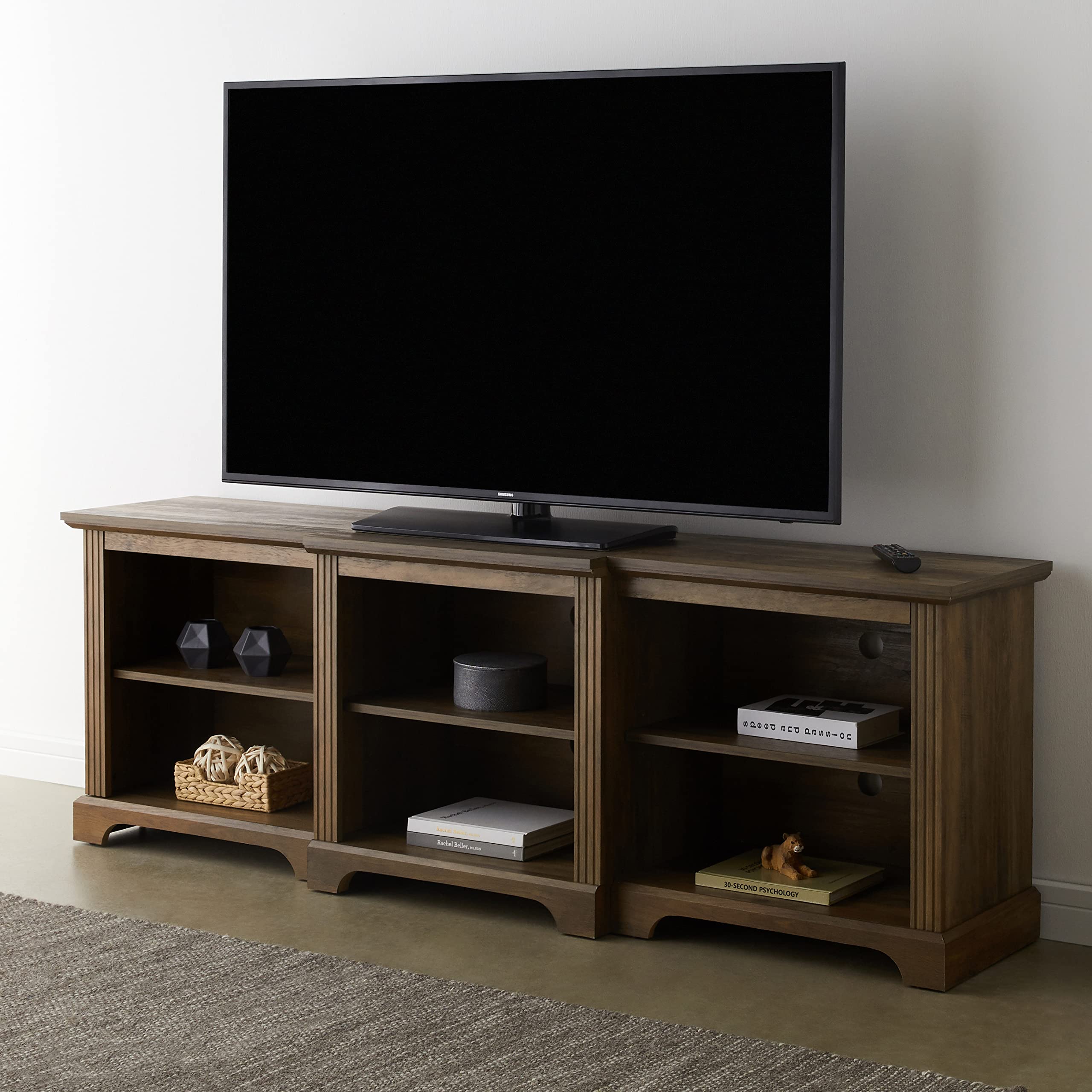 Rockpoint 70 Inch Modern TV Stand with Storage - Rustic Oak Media Console Entertainment Center for TVs up to 80 Inches - Perfect for Living Room, Home Theater & Entertainment Spaces