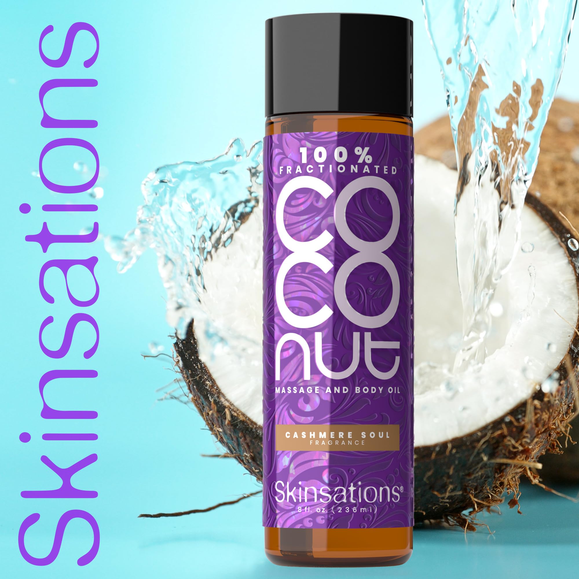 Skinsations Cashmere Soul Scented Body Oil - 100% Pure Fractionated Coconut Oil for Skin - Hydrating Moisturizer & Massage Oil for Women & Men - Perfect for After Shower, Bath & Spa Relaxation