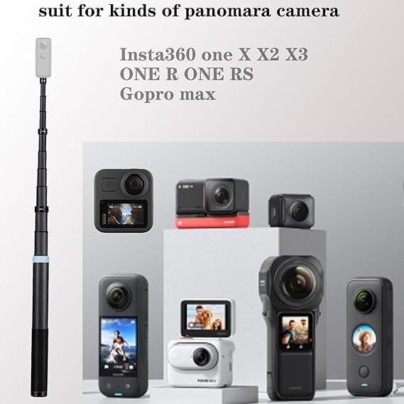 3M 9.8ft Extended Edition True Carbon Fiber Invisible Selfie Stick for Insta360 X4/X3/ONE X2/ONE R/ONE X Action Camera - Lightweight & Durable Monopod for Vlogging, Travel & Outdoor Adventures (Blue)