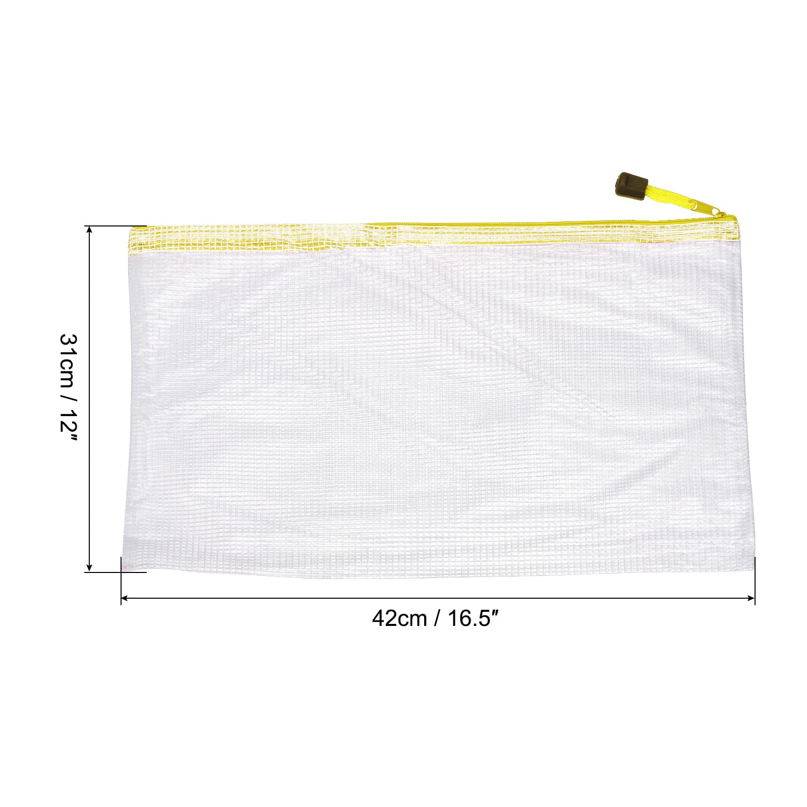 Meccanity A3 Mesh Zipper Bags - 3 Pack Yellow Plastic Document Folders with Secure Zipper for Office, School & Travel | Waterproof File Pouches for Organizing Papers, Receipts & Important Documents