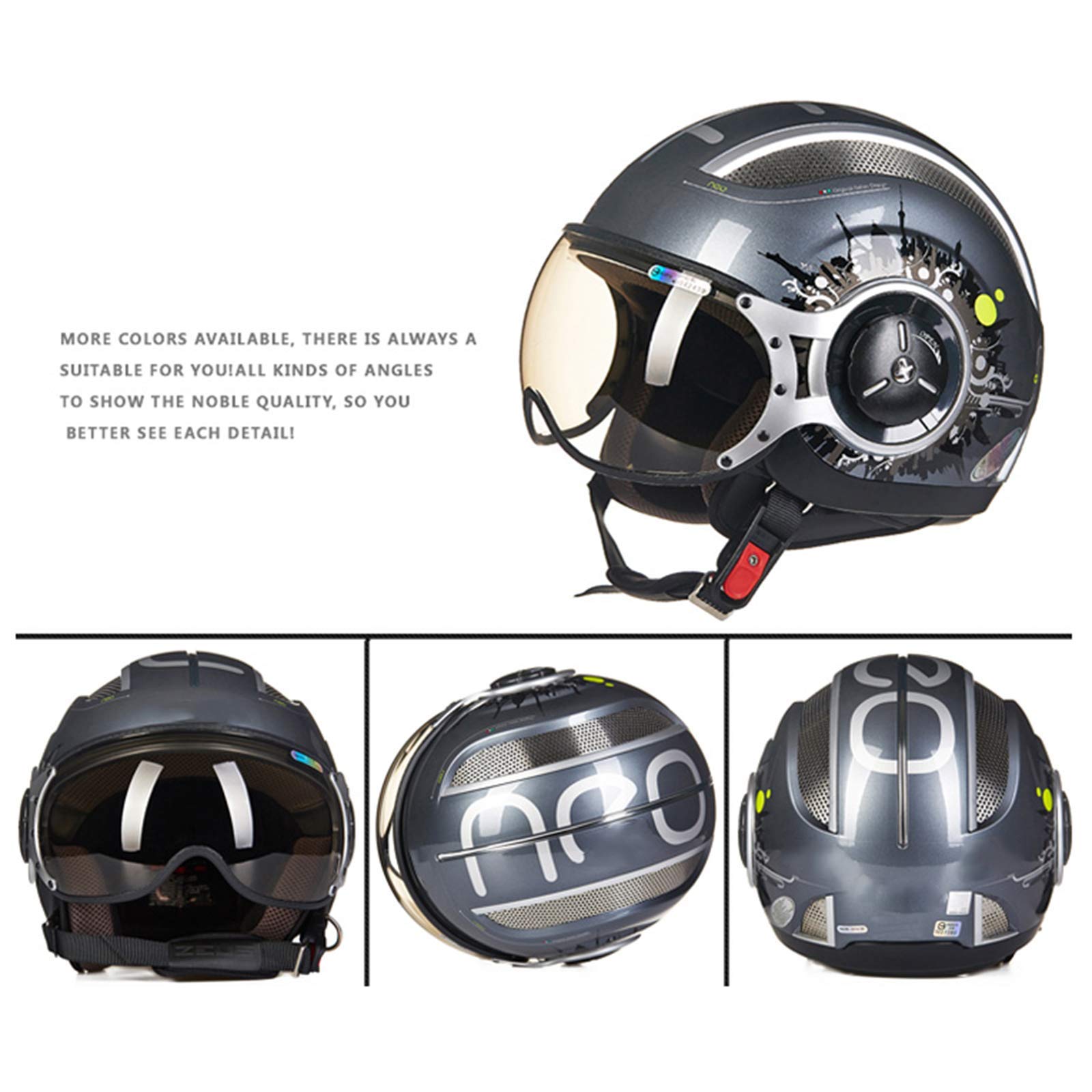 Retro Motorcycle Half Helmet - DOT Approved Open Face Jet Helmet with Sun Visor for Men & Women, Lightweight Electric Bike & Motorbike Helmet (54-62CM) - Perfect for Cruising, Commuting & Urban Riding