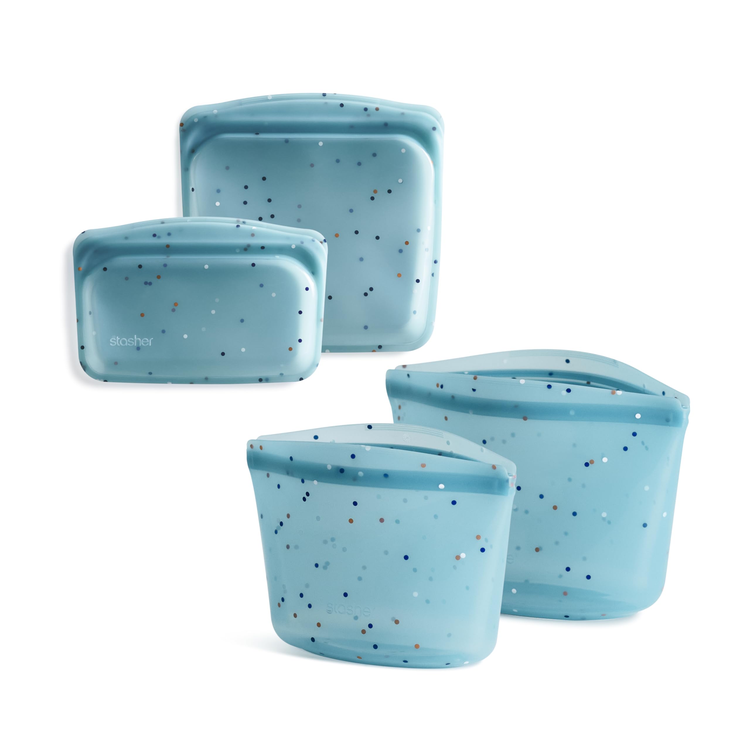 Stasher Premium Silicone Reusable Food Storage Bags 4-Pack | BPA-Free, Leakproof, Dishwasher Safe | Eco-Friendly Lunch Bags & Travel Containers for Meal Prep, Snacks, Freezer Storage & On-the-Go Convenience