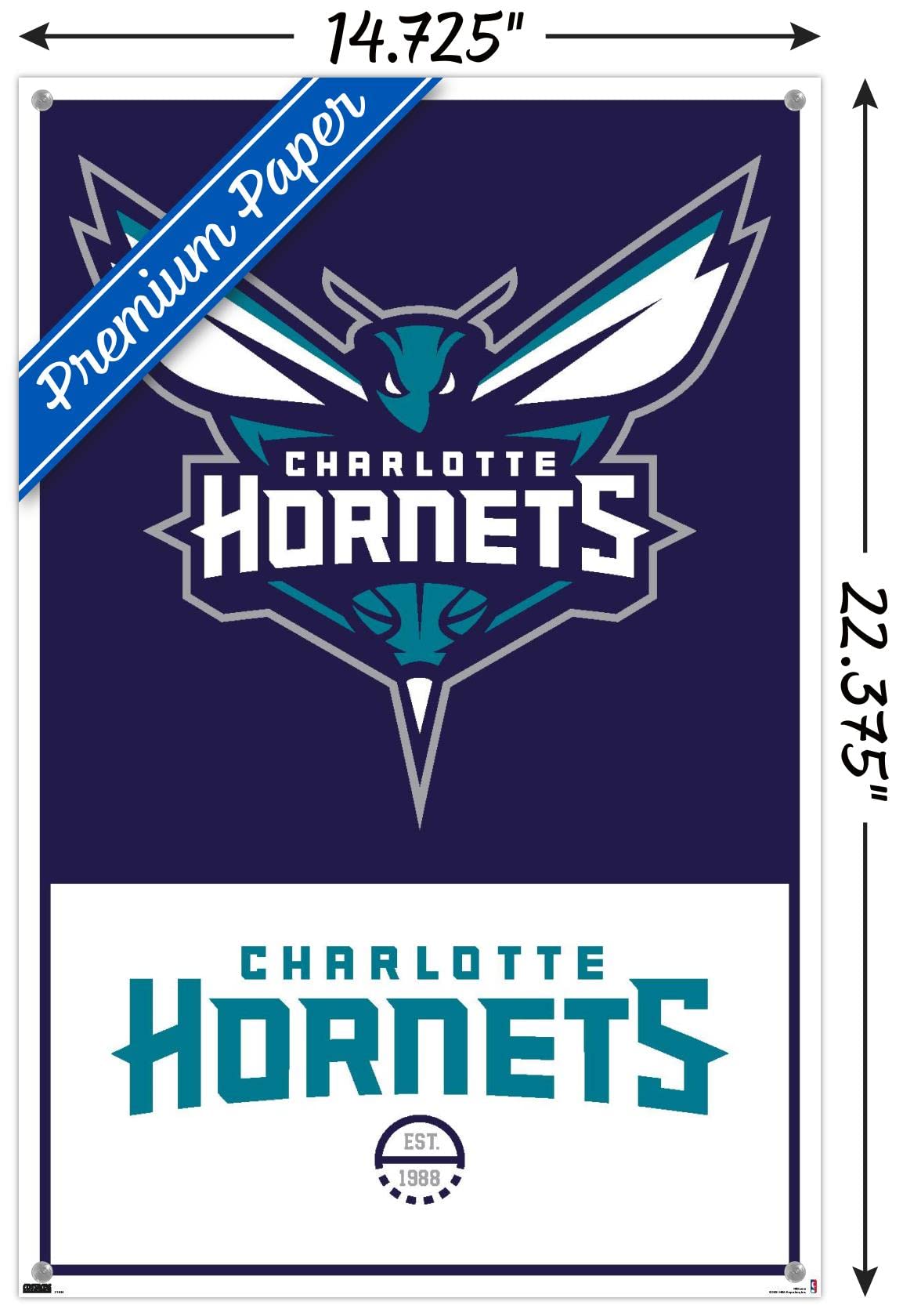 Charlotte Hornets NBA Logo 21 Wall Poster with Push Pins - Perfect for Home, Office & Game Room Decor
