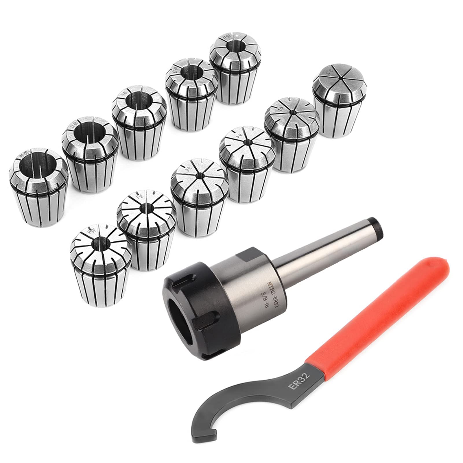 High Precision ER32 Collet Chuck Set with Box for CNC Engraving & Milling Machines - Includes MT2 Shank Holder, Wrench & Spring Collets - Perfect for Metalworking, Woodworking & Precision Machining